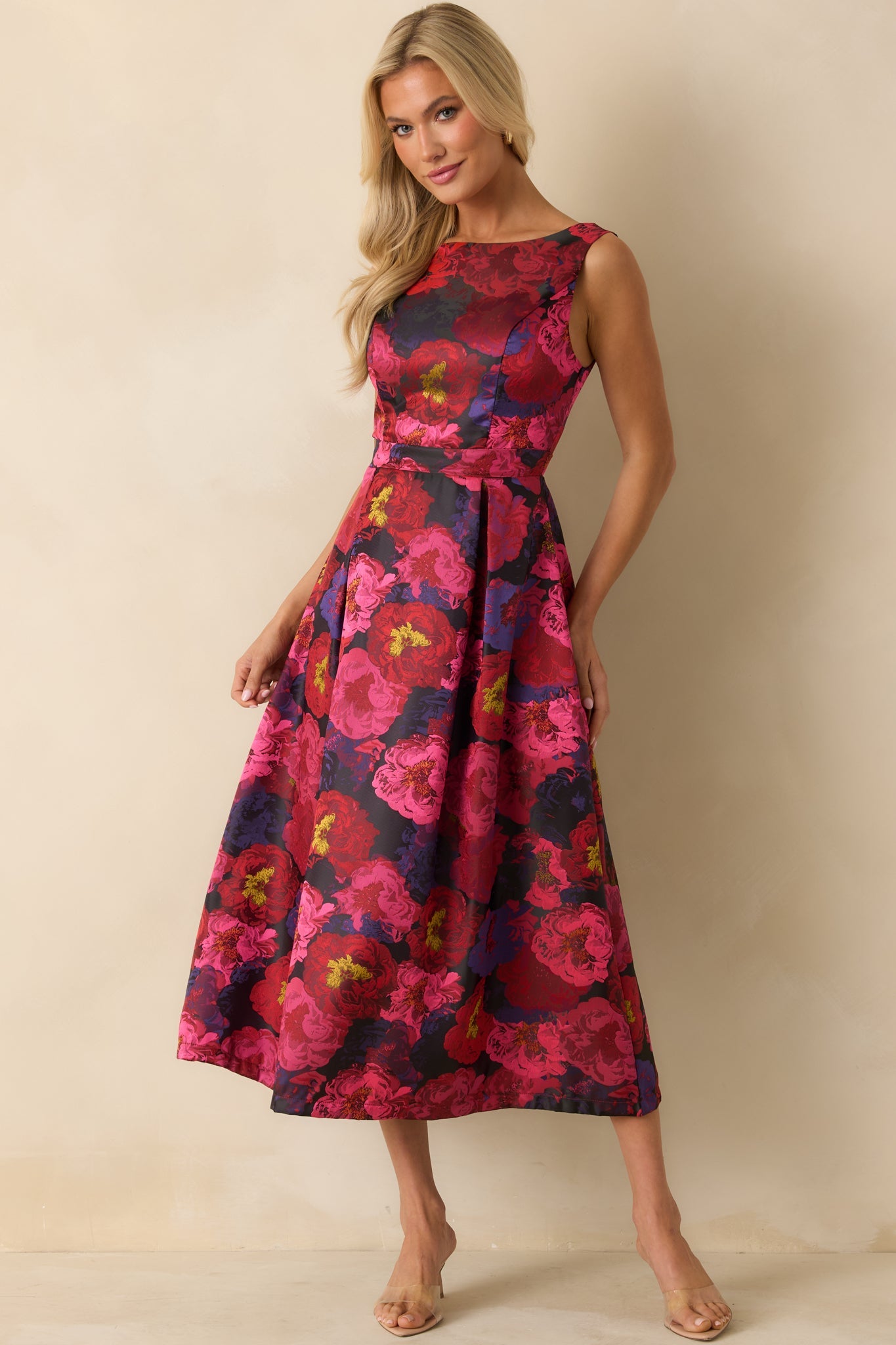 Made You Blush Magenta Pink Multi Floral Jacquard Maxi Dress