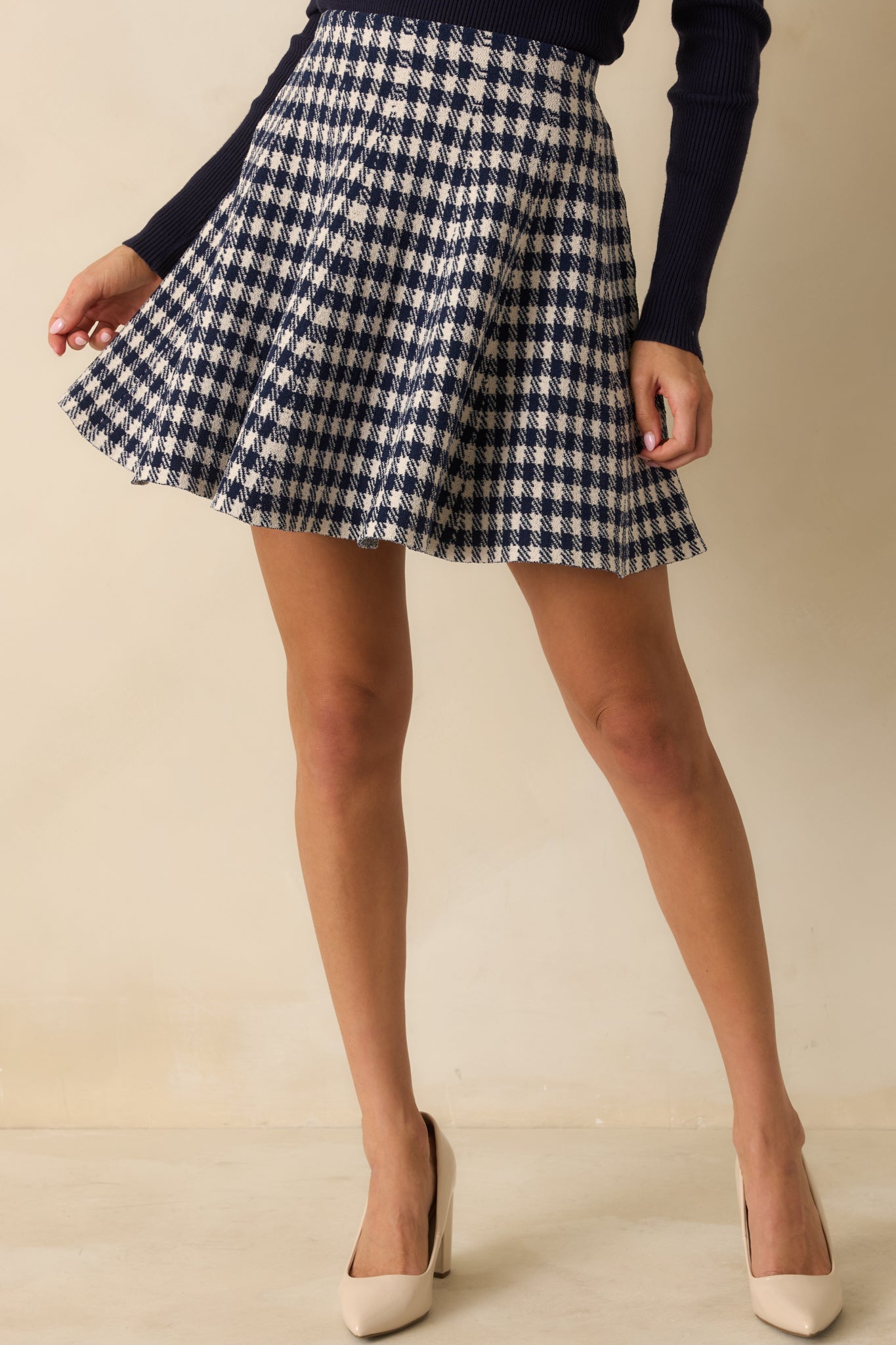 Prepped For Anything Navy Blue Gingham Knit Mini Skirt