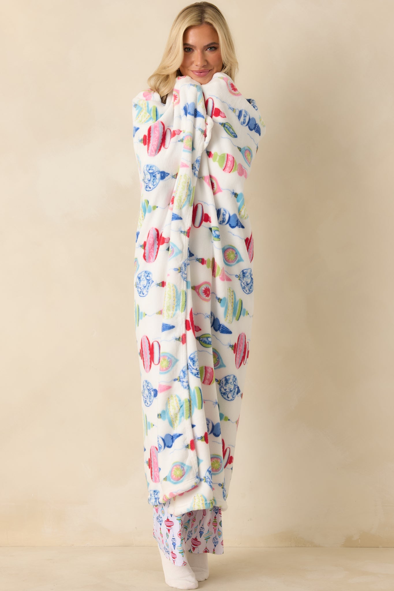 Decked In Delight White Multi Ornament Throw Blanket