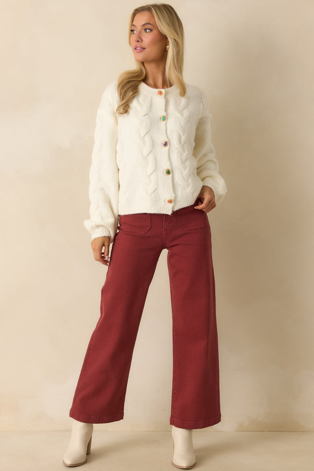 Gather What Matters Ivory Multi Knit Button Up Cardigan