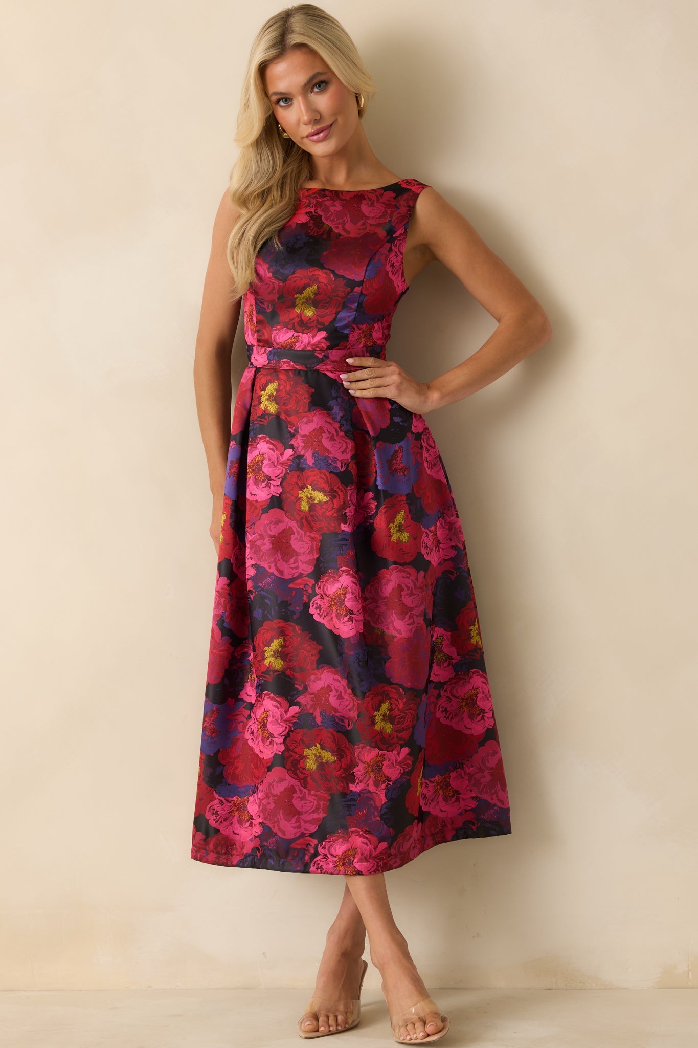 Made You Blush Magenta Pink Multi Floral Jacquard Maxi Dress
