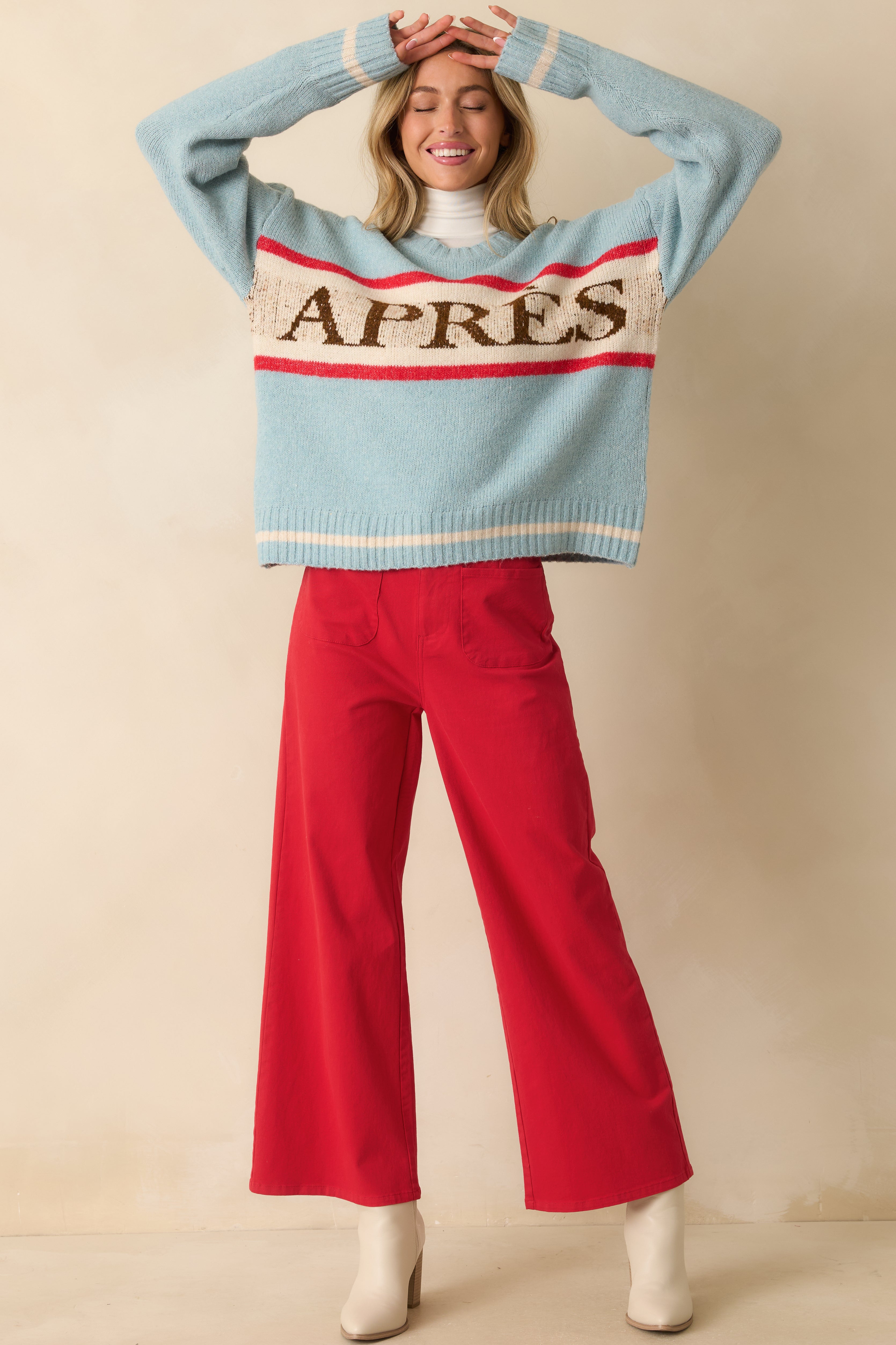 Off the Slopes Soft Blue Après Knit Pullover Sweater