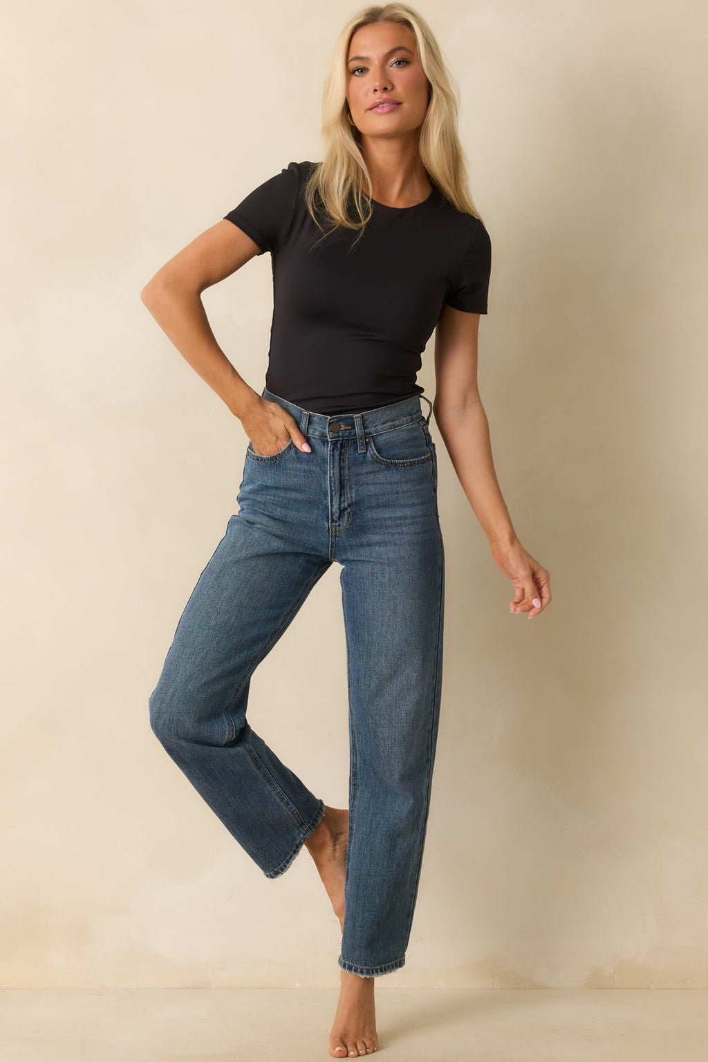 Roxi Black Fitted Crewneck Stretch Tee