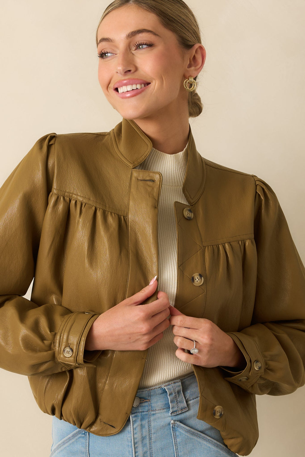 Set the Standard Olive Brown Faux Leather Jacket