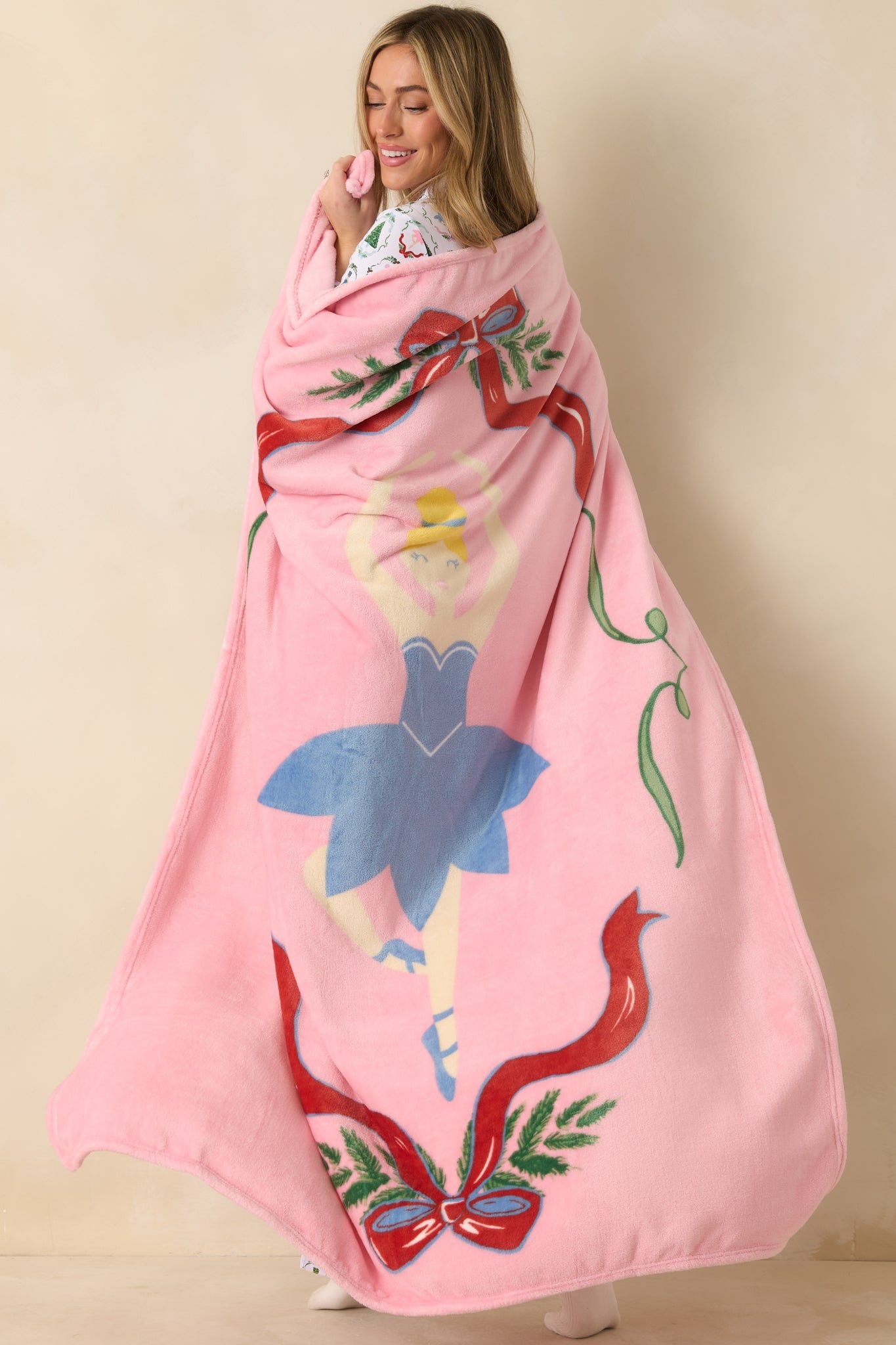 Sugar Plum Dreaming Light Pink Multi Ballerina Throw Blanket