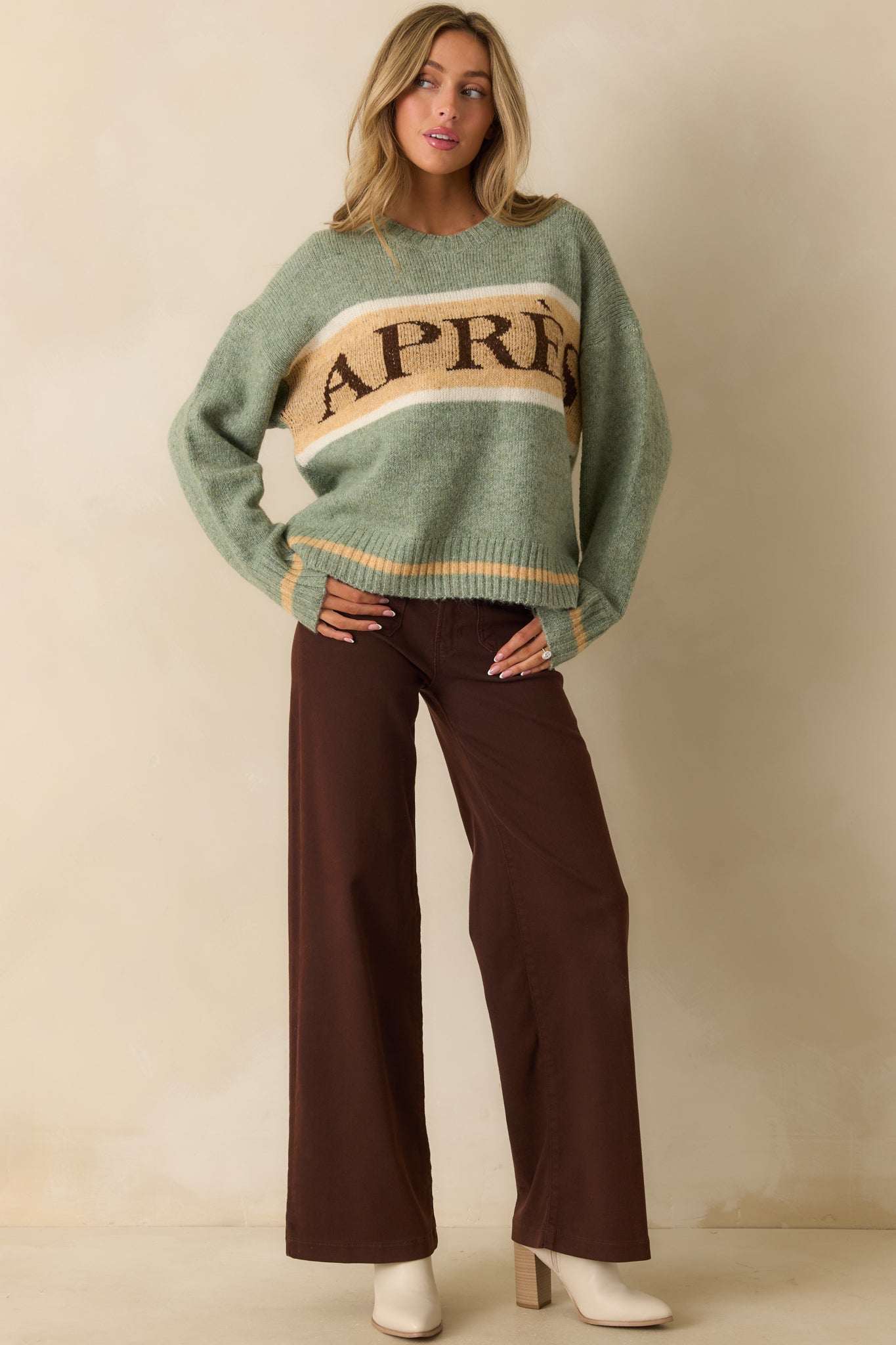 Off the Slopes Sage Green Après Knit Pullover Sweater