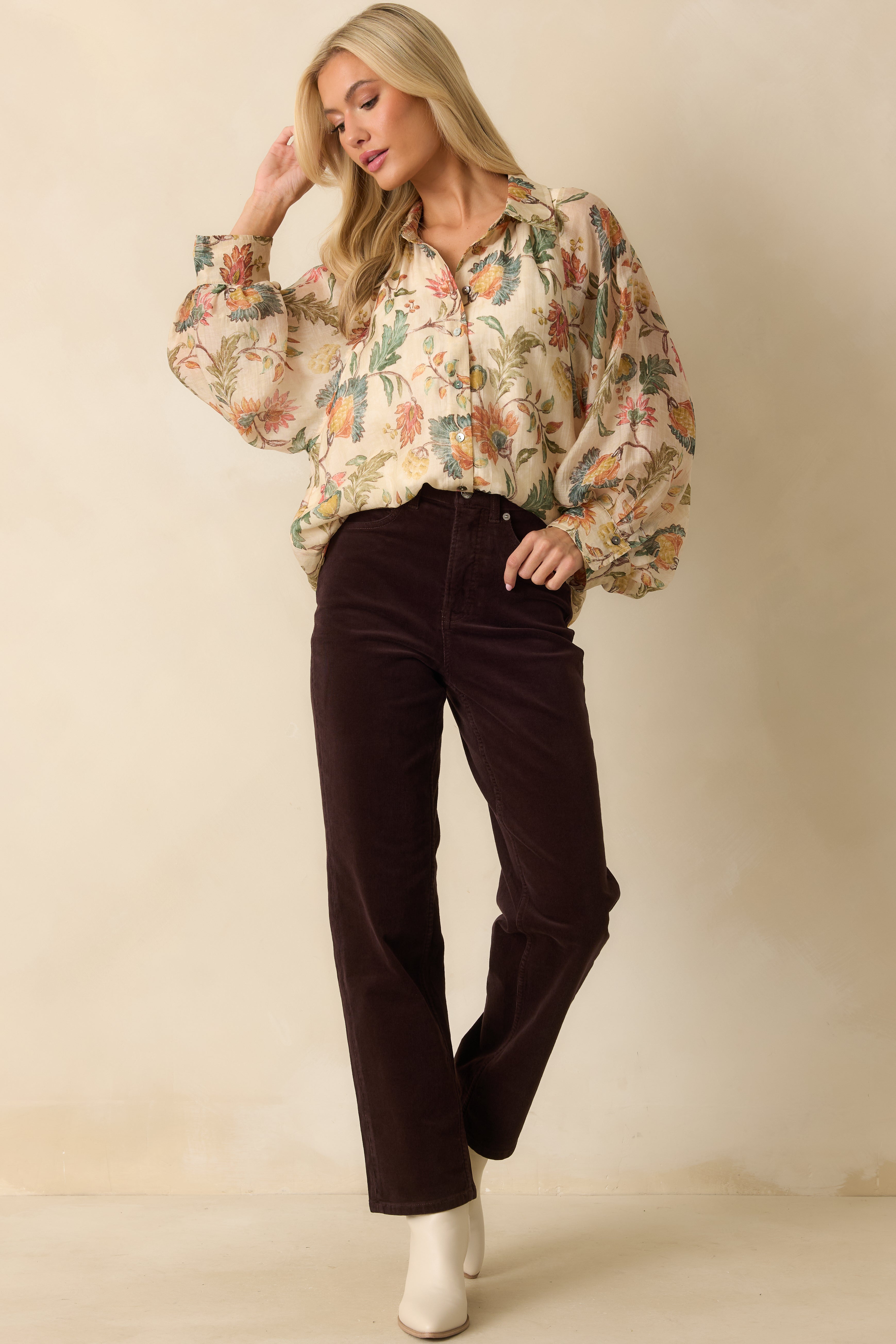 SPANXshape™ Truffle Brown Corduroy 90s Straight Leg Jeans