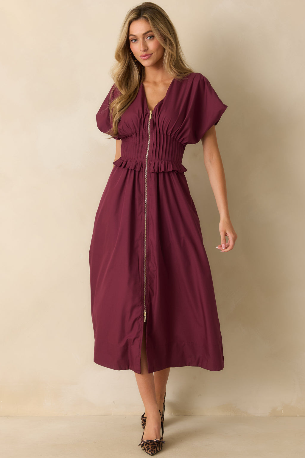 Let It Be Easy Wine Red Smocked Waist Zip Maxi Dress