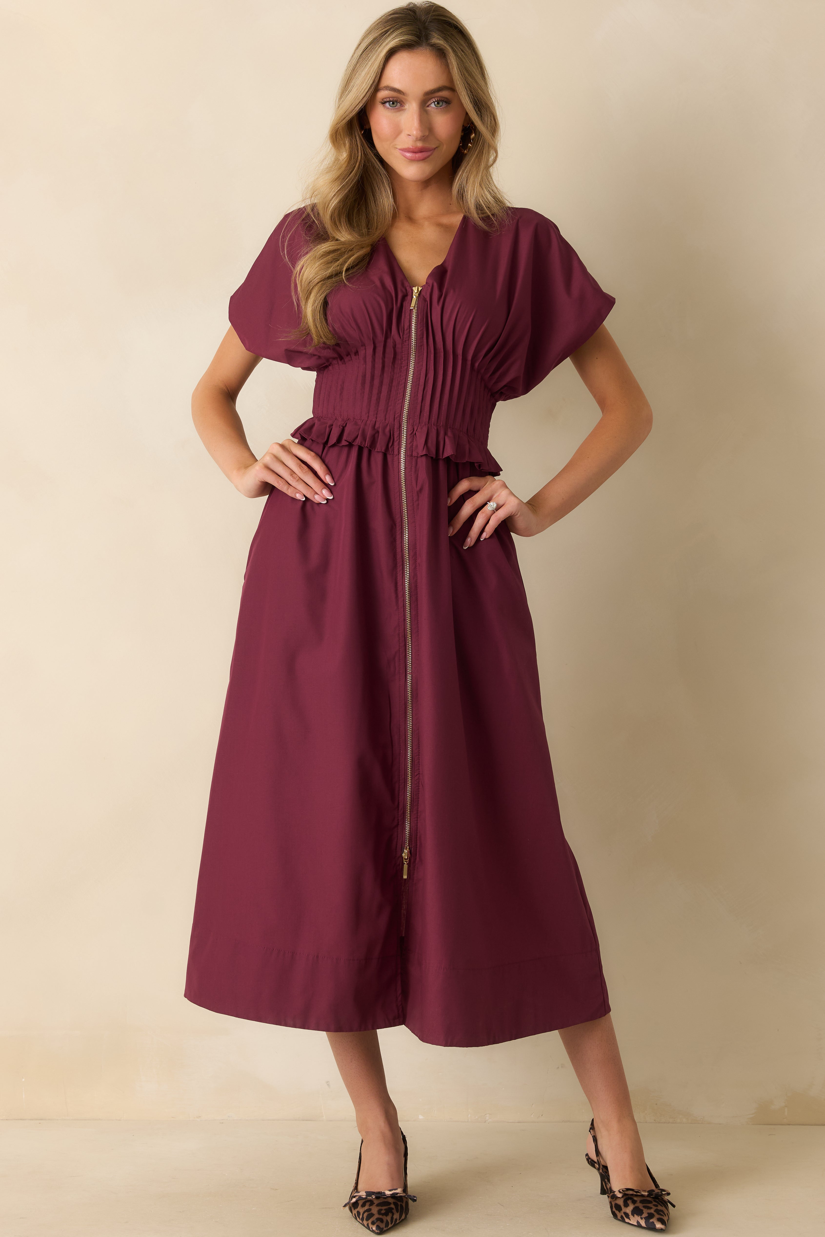 Let It Be Easy Wine Red Smocked Waist Zip Maxi Dress