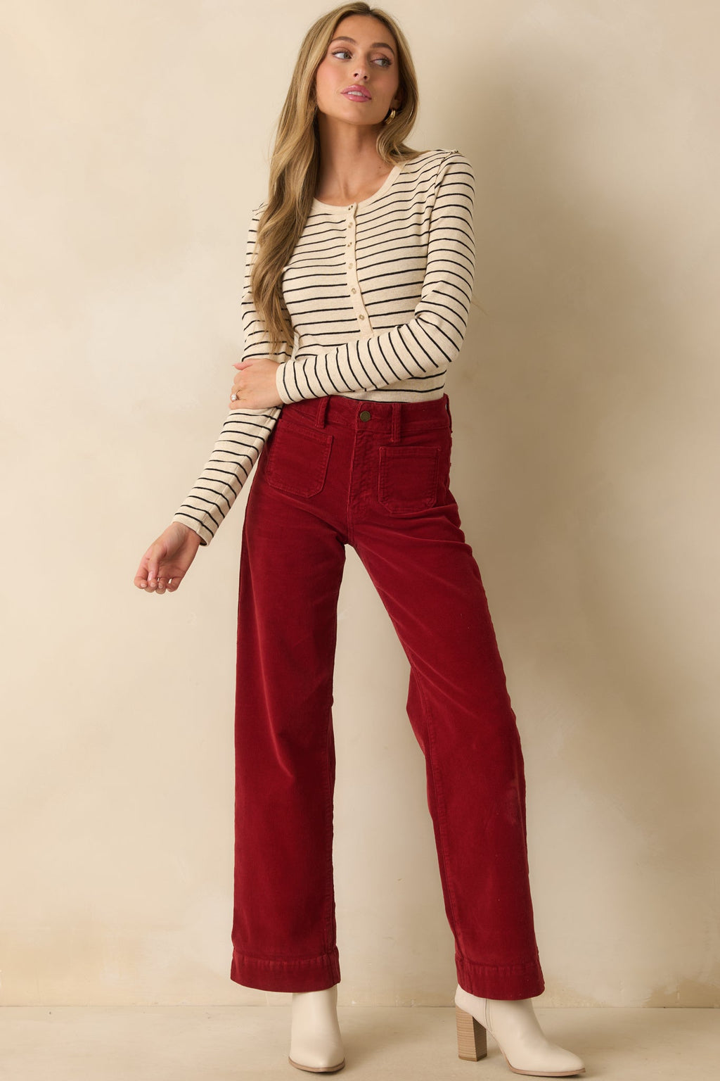 That Works For Me Deep Red Corduroy Wide Leg Pants