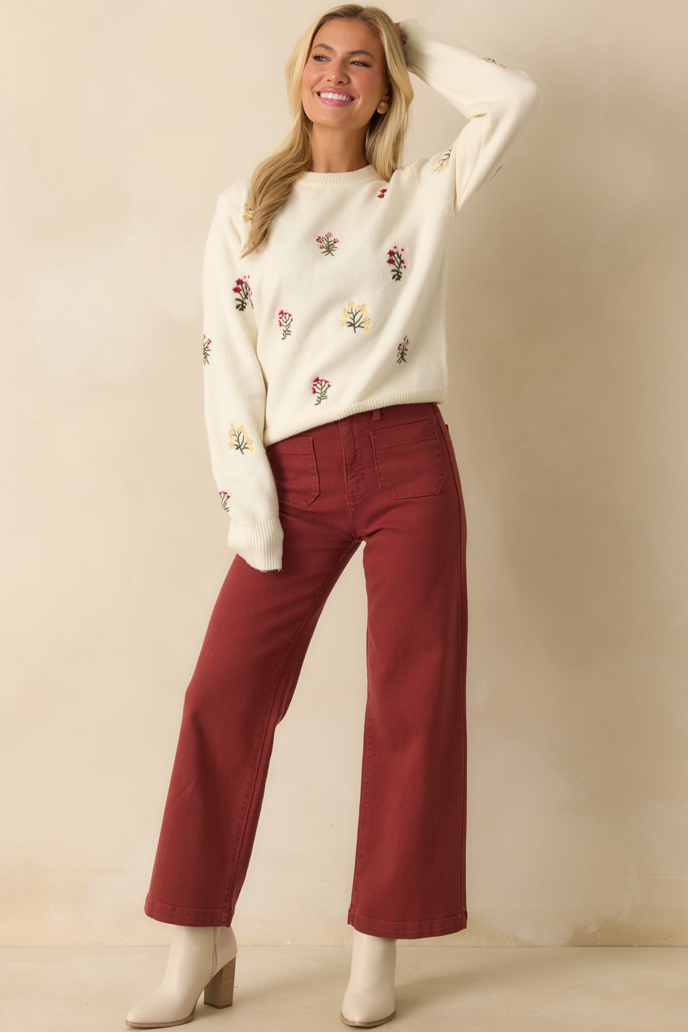Stay True To Yourself Ivory Multi Floral Embroidered Knit Sweater