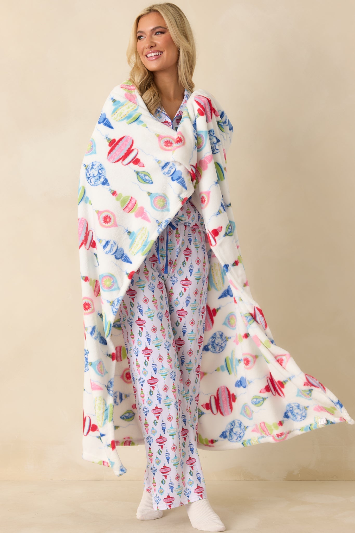 Decked In Delight White Multi Ornament Throw Blanket