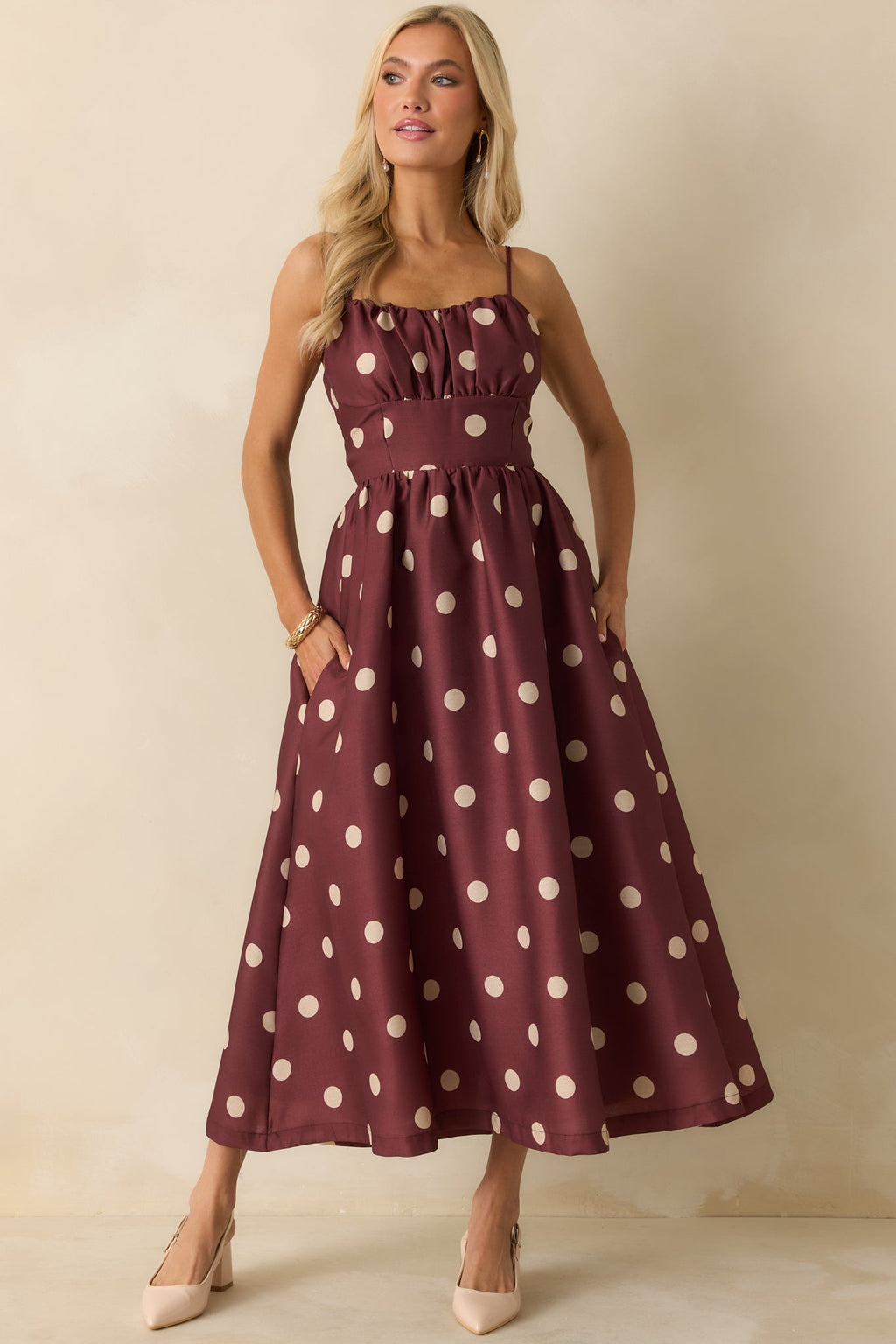 Sweet Spot Burgundy Polka Dot Maxi Dress