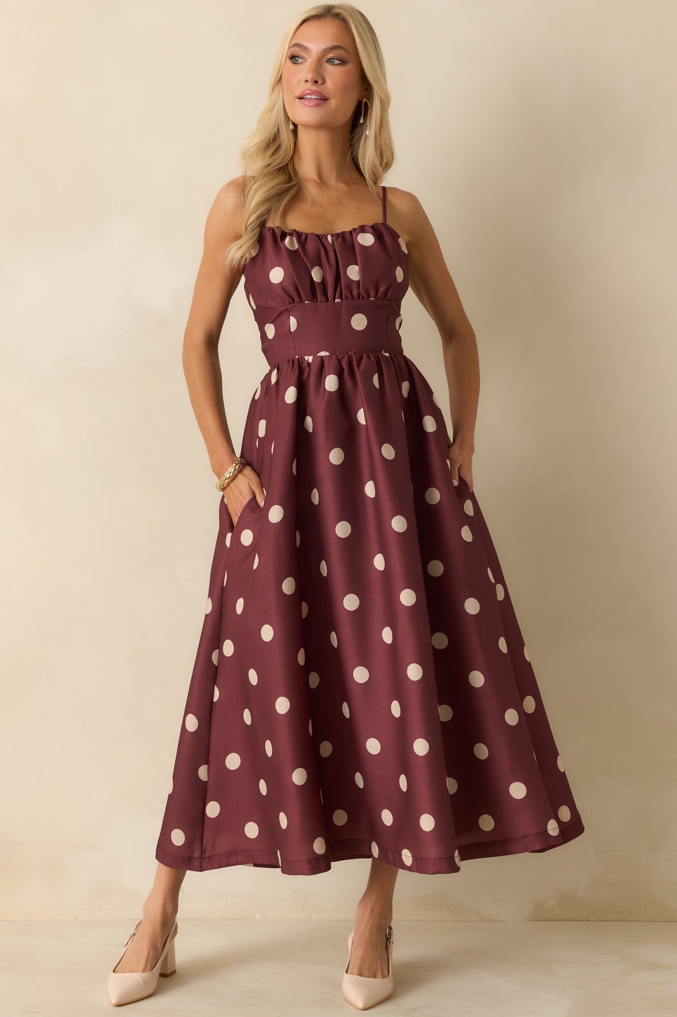 Sweet Spot Burgundy Polka Dot Maxi Dress