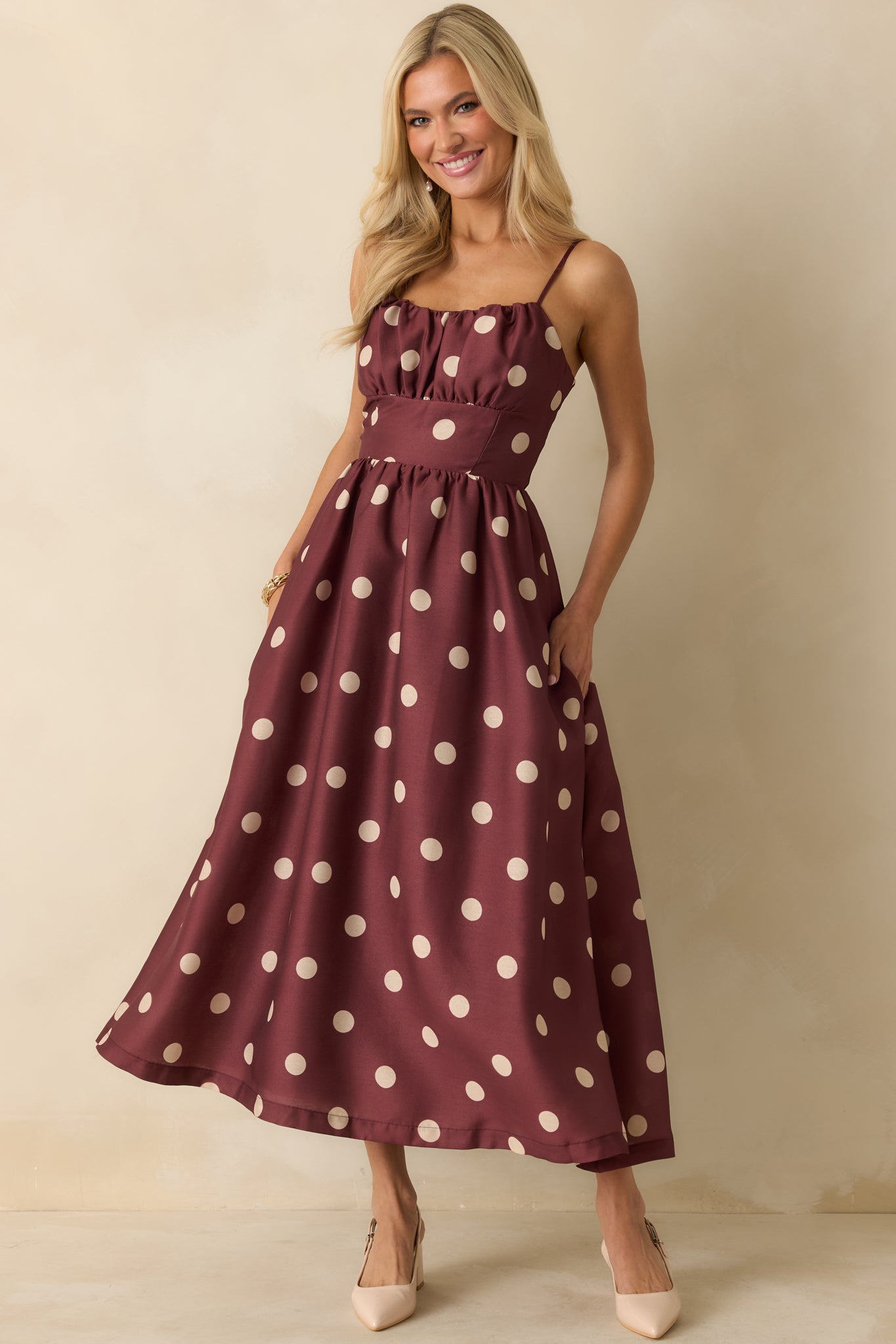 Sweet Spot Burgundy Polka Dot Maxi Dress