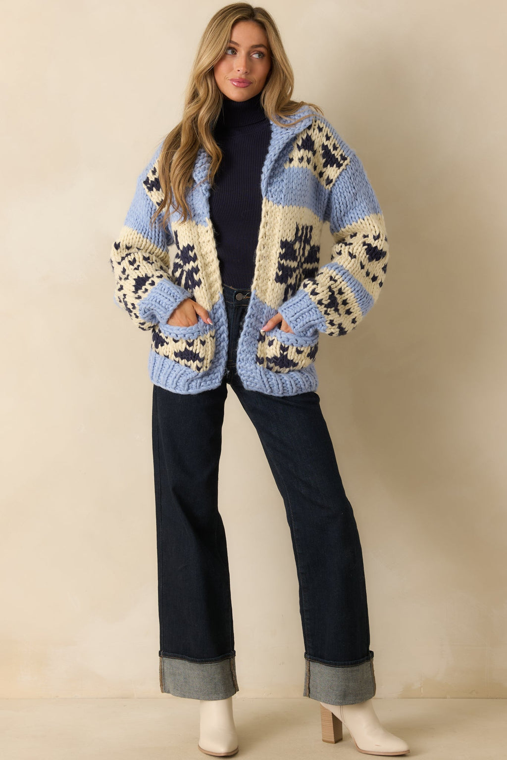 All Knit Together Blue Multi Chunky Knit Cardigan