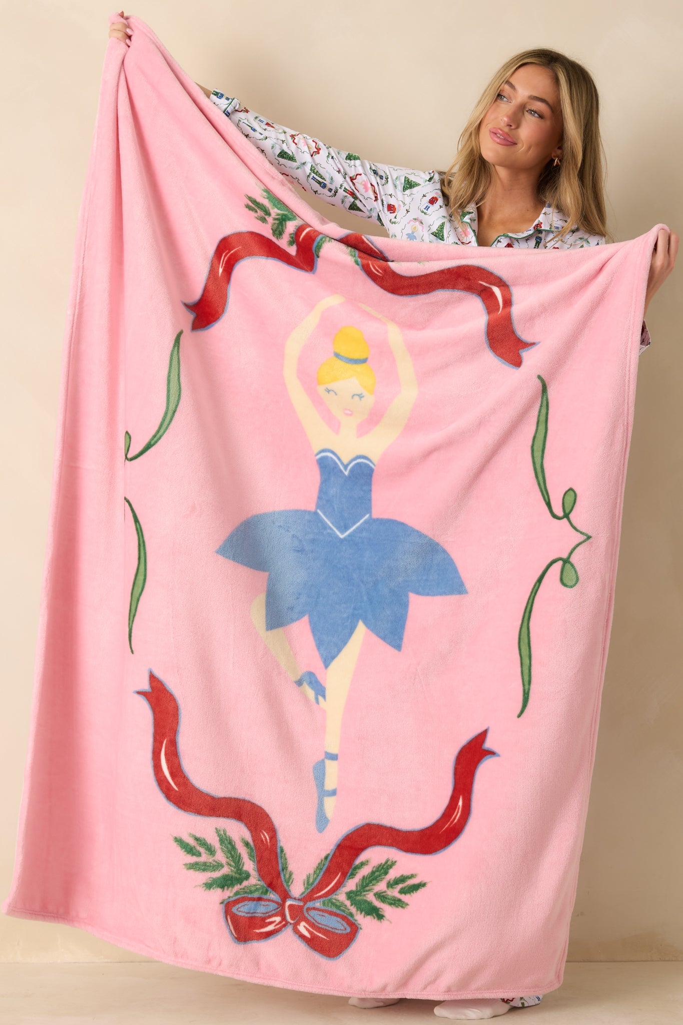 Sugar Plum Dreaming Light Pink Multi Ballerina Throw Blanket