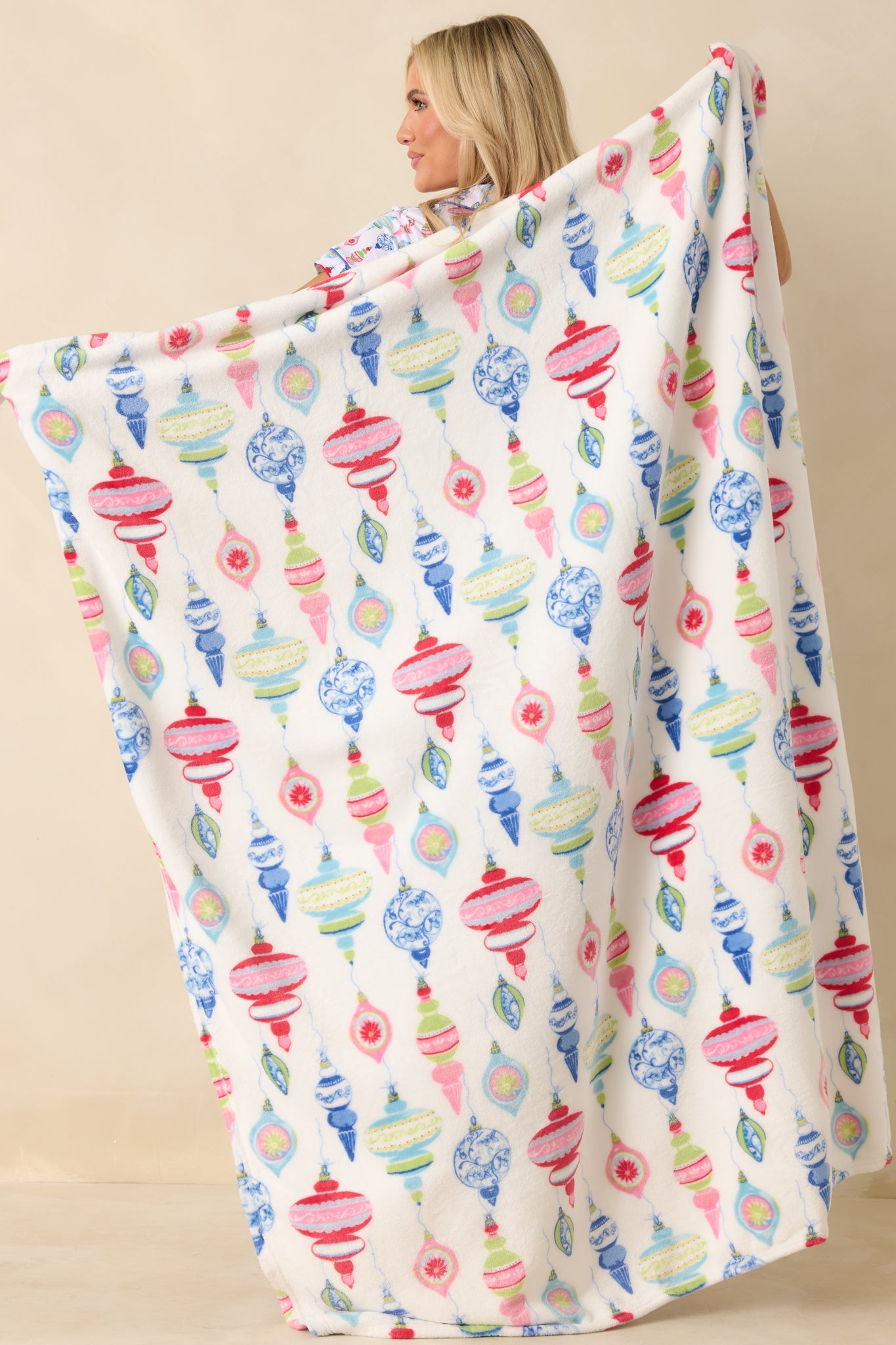 Decked In Delight White Multi Ornament Throw Blanket