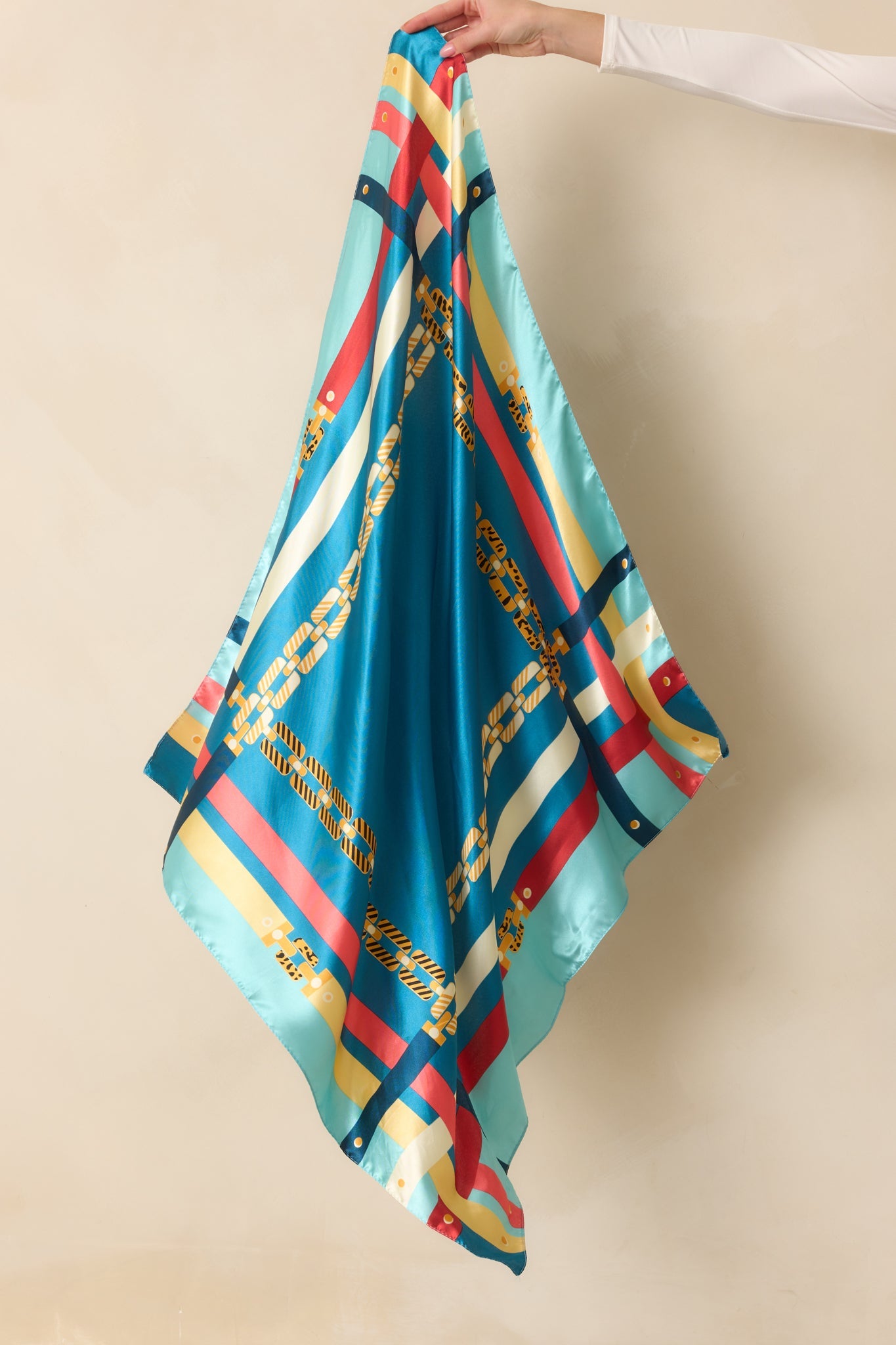 Rooftop Sunsets Blue Multi Print Satin Scarf