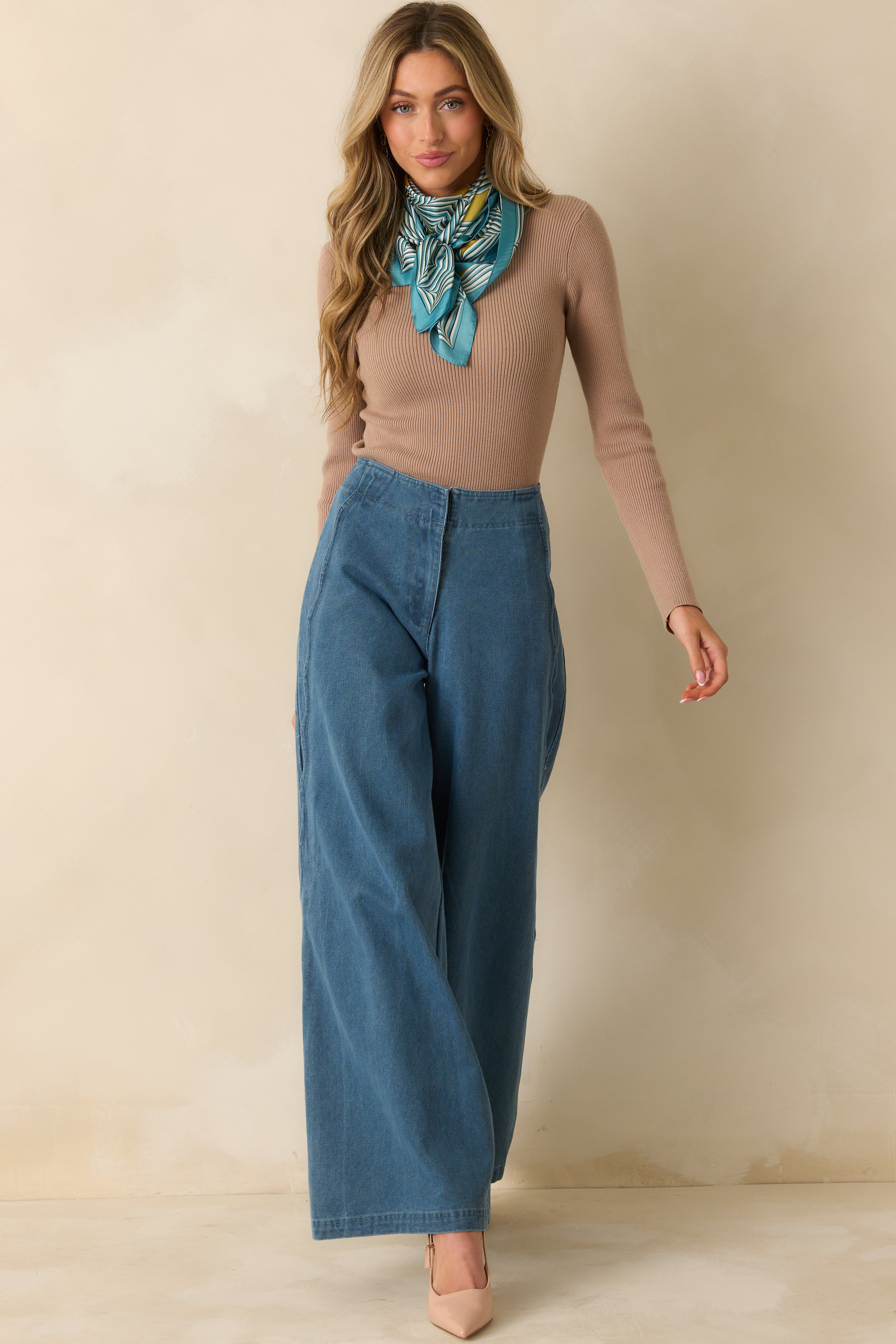 Curve Appeal Medium Wash Scalloped Edge Wide Leg Jeans