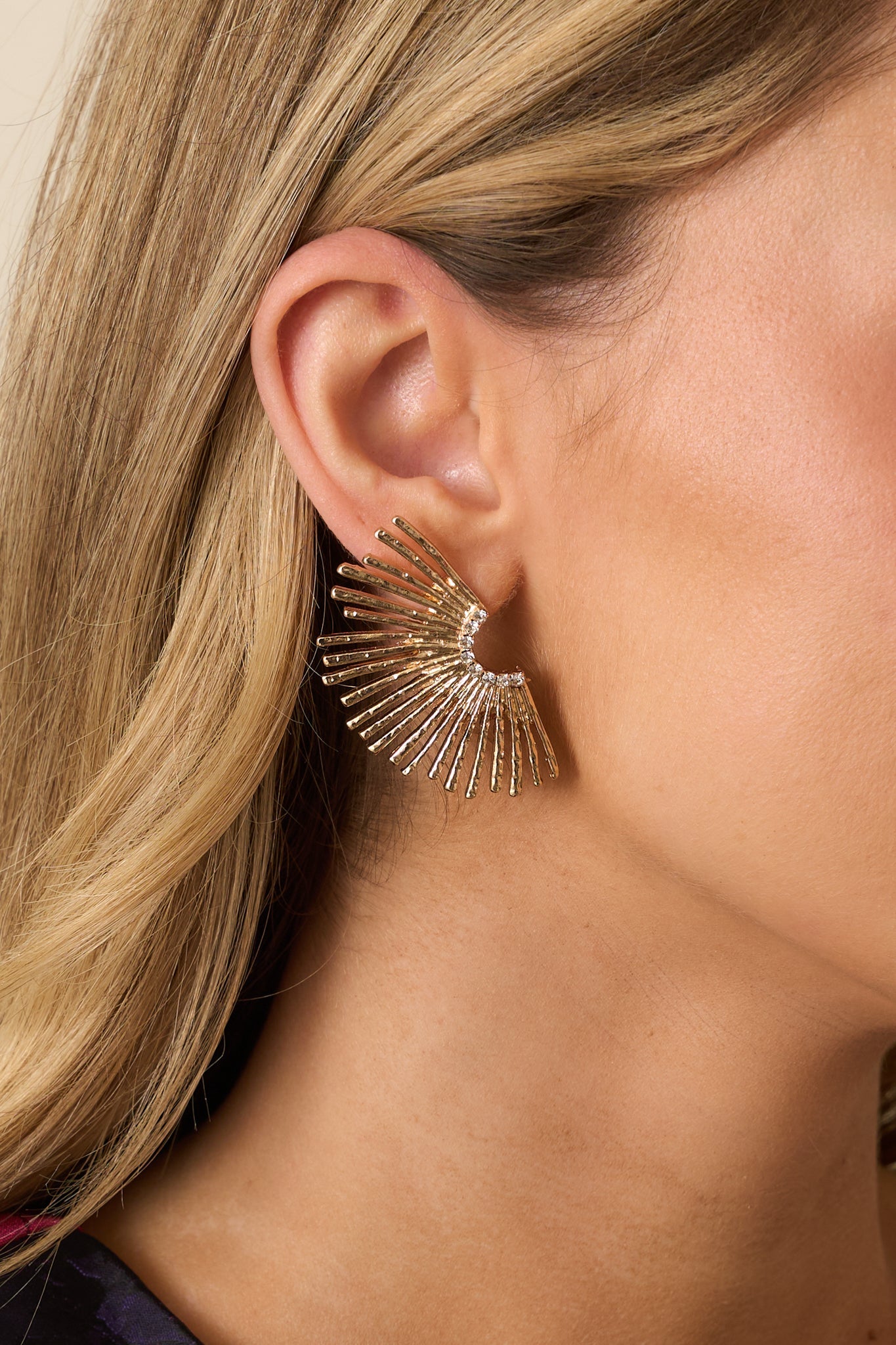 Don’t You Worry Gold Textured Sunburst Fan Earrings