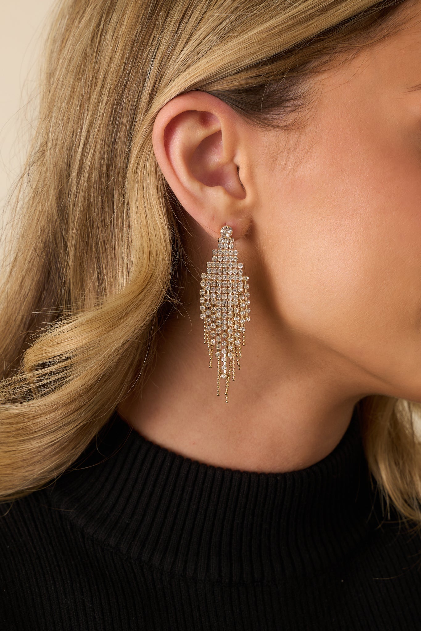 Seems Right Gold Cascading Rhinestone Drop Earrings