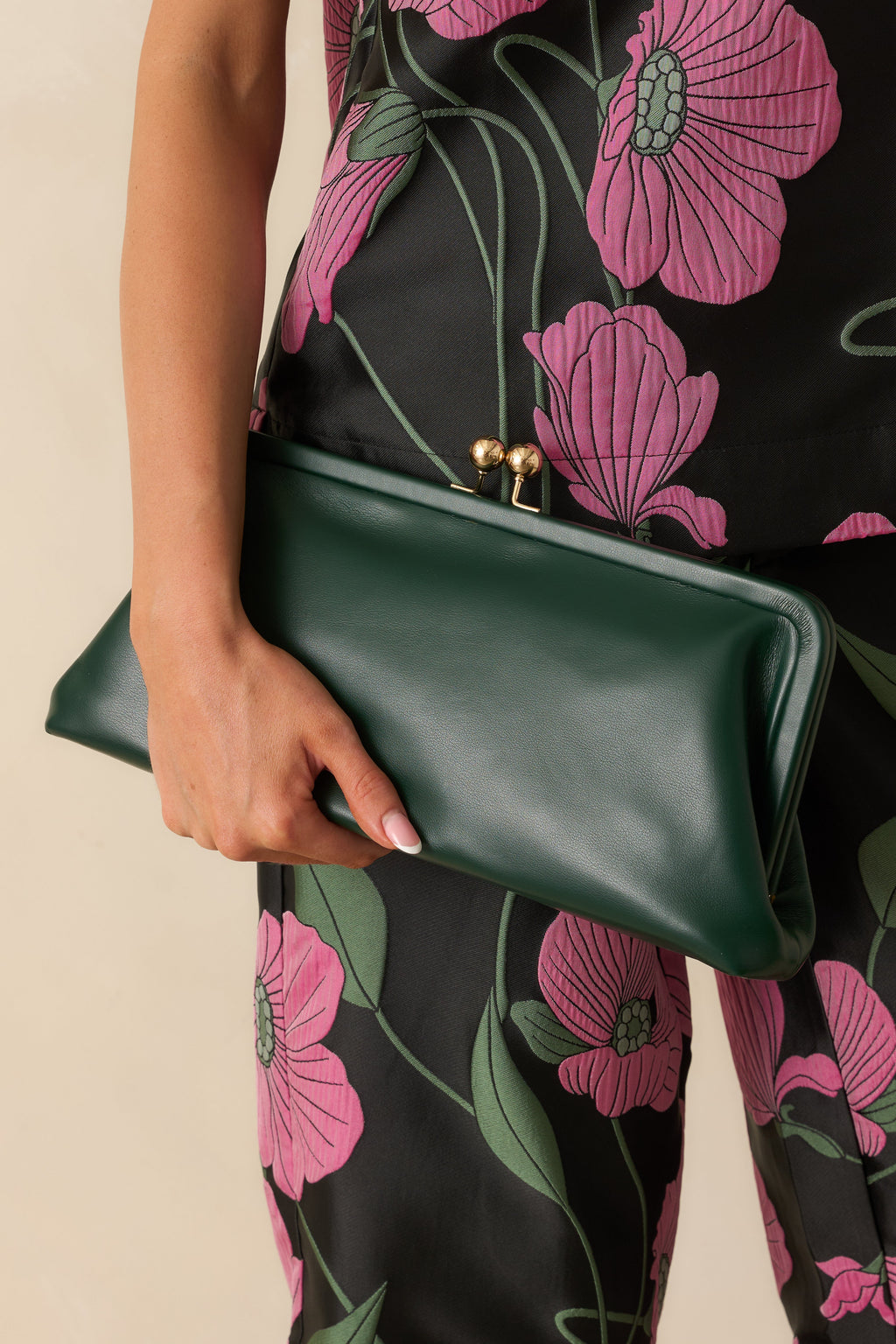 In Case You Missed It Forest Green Faux Leather Clutch Handbag