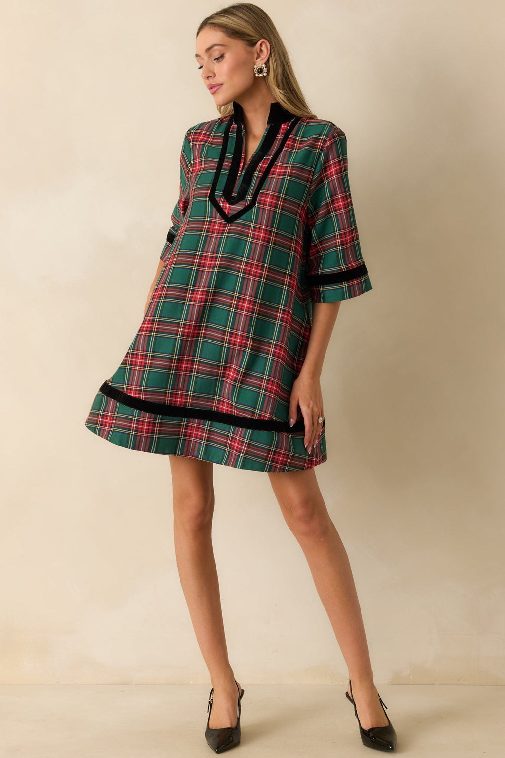 New Traditions Green Plaid Mini Dress