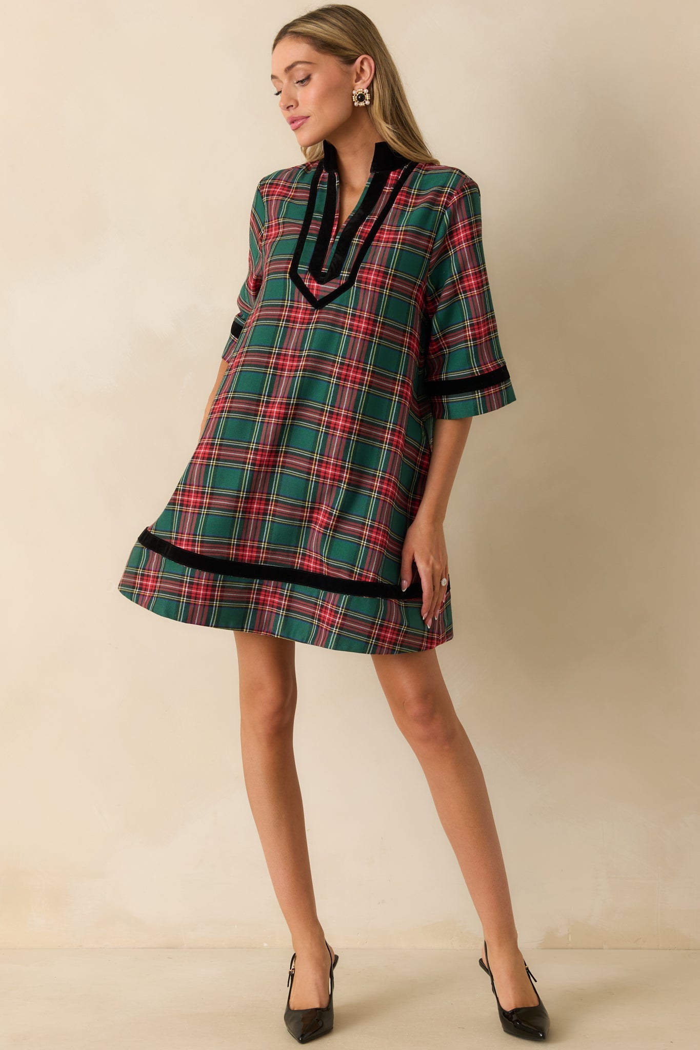 New Traditions Green Plaid Mini Dress