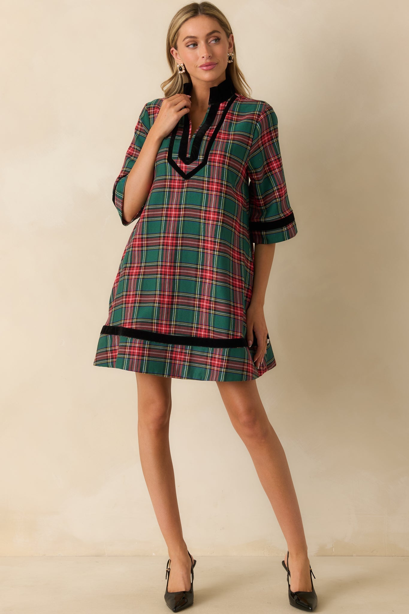 New Traditions Green Plaid Mini Dress