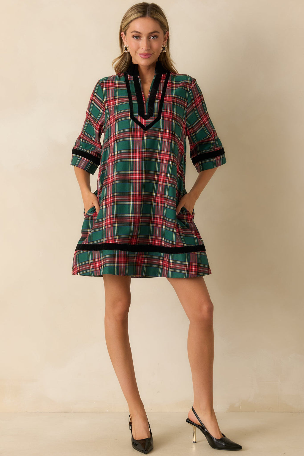 New Traditions Green Plaid Mini Dress