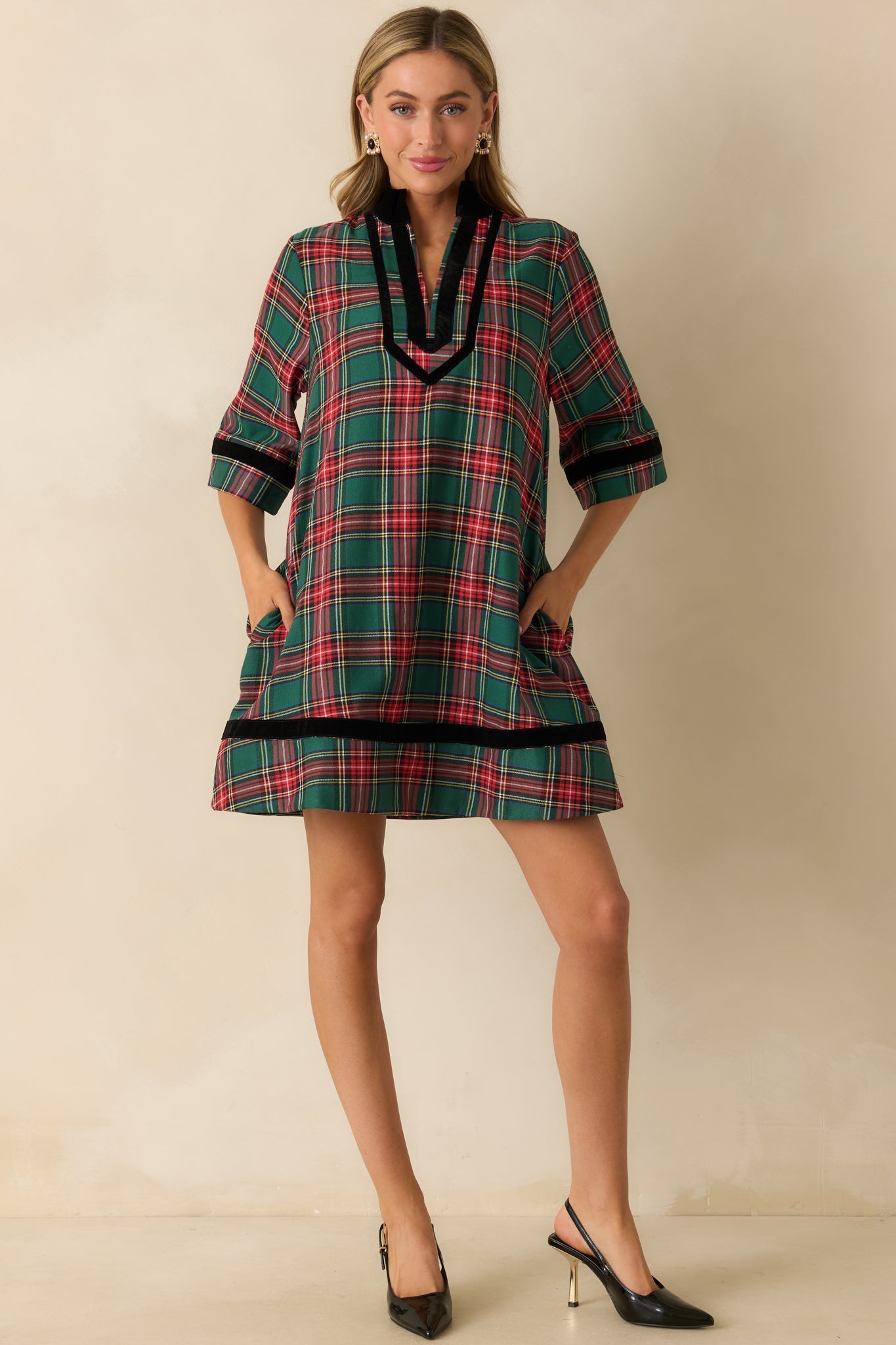New Traditions Green Plaid Mini Dress