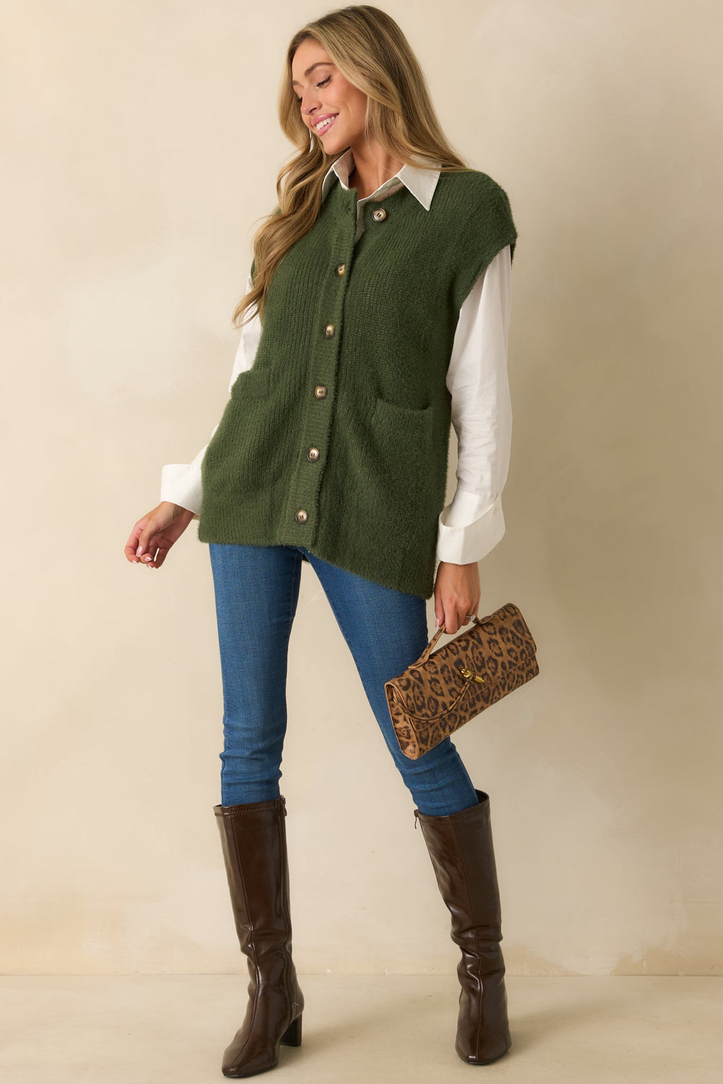 FRNCH Matcha Green Sleeveless Knit Cardigan