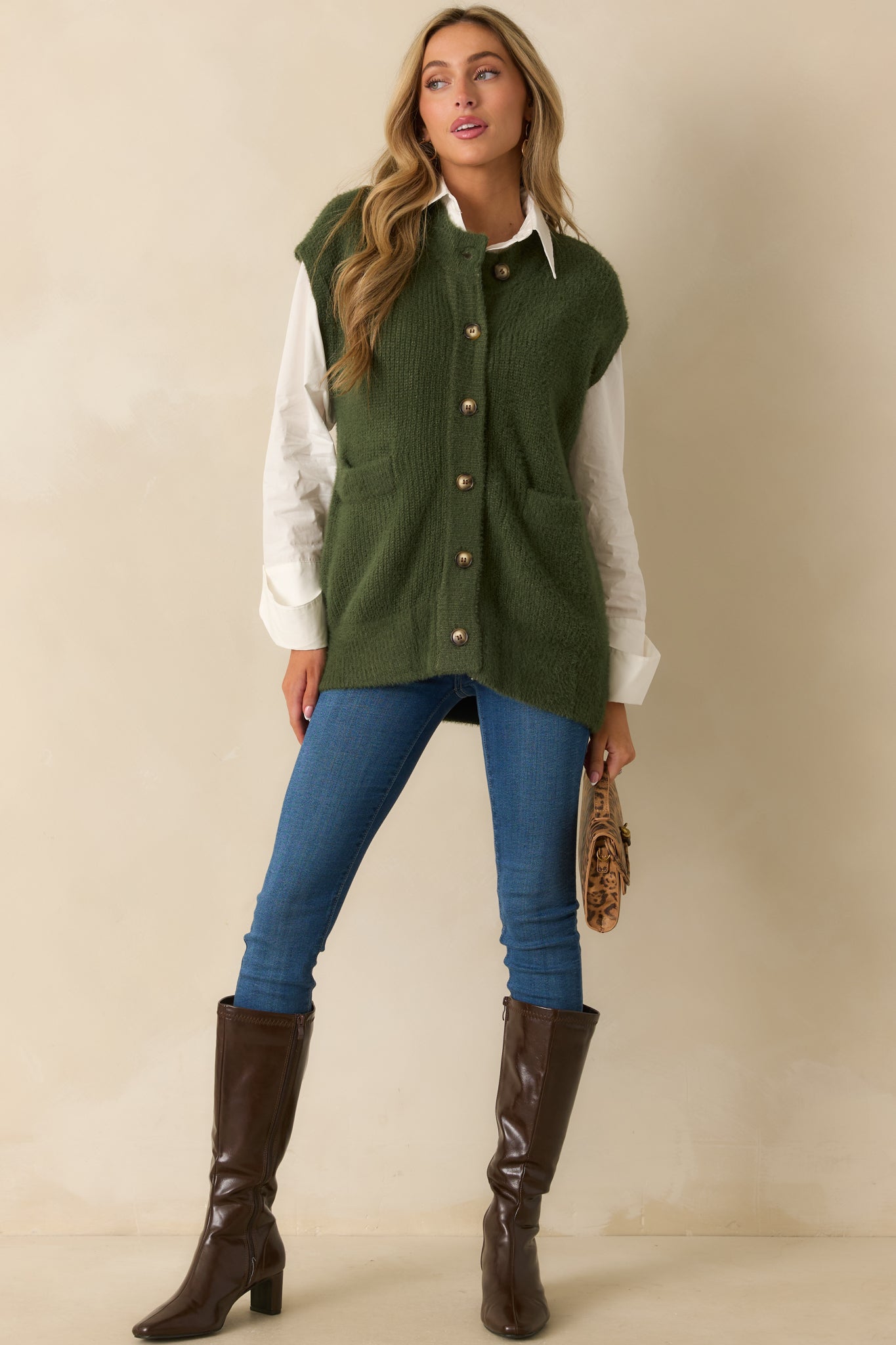 FRNCH Matcha Green Sleeveless Knit Cardigan