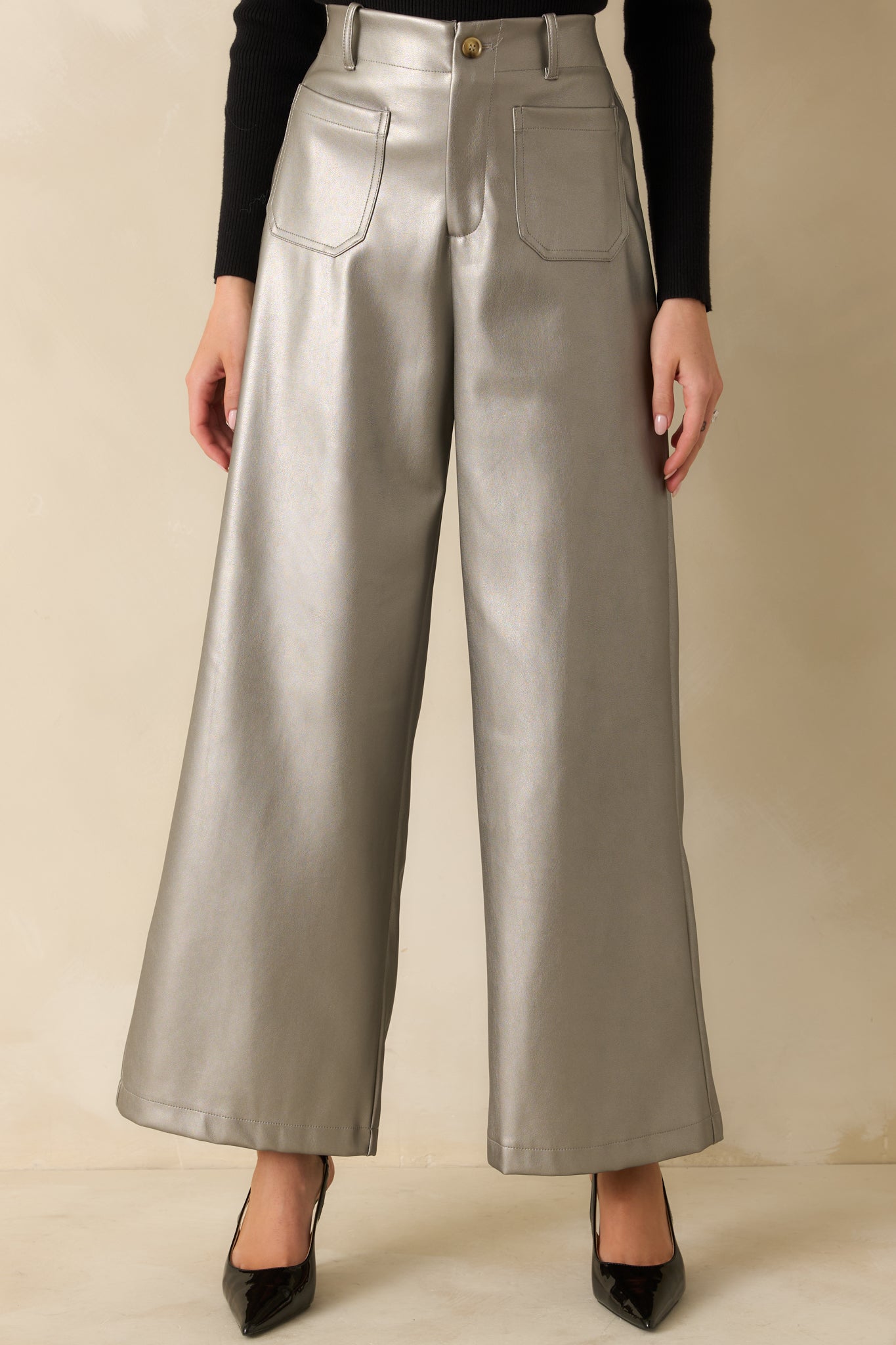 Catch You Later Metallic Grey Wide Leg Pants