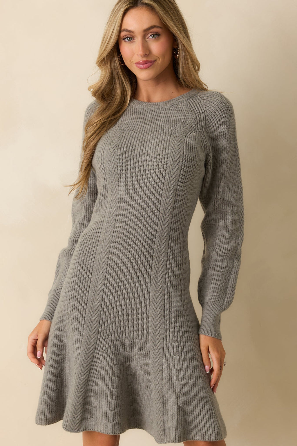 No Better Time Grey Ribbed Knit Sweater Mini Dress