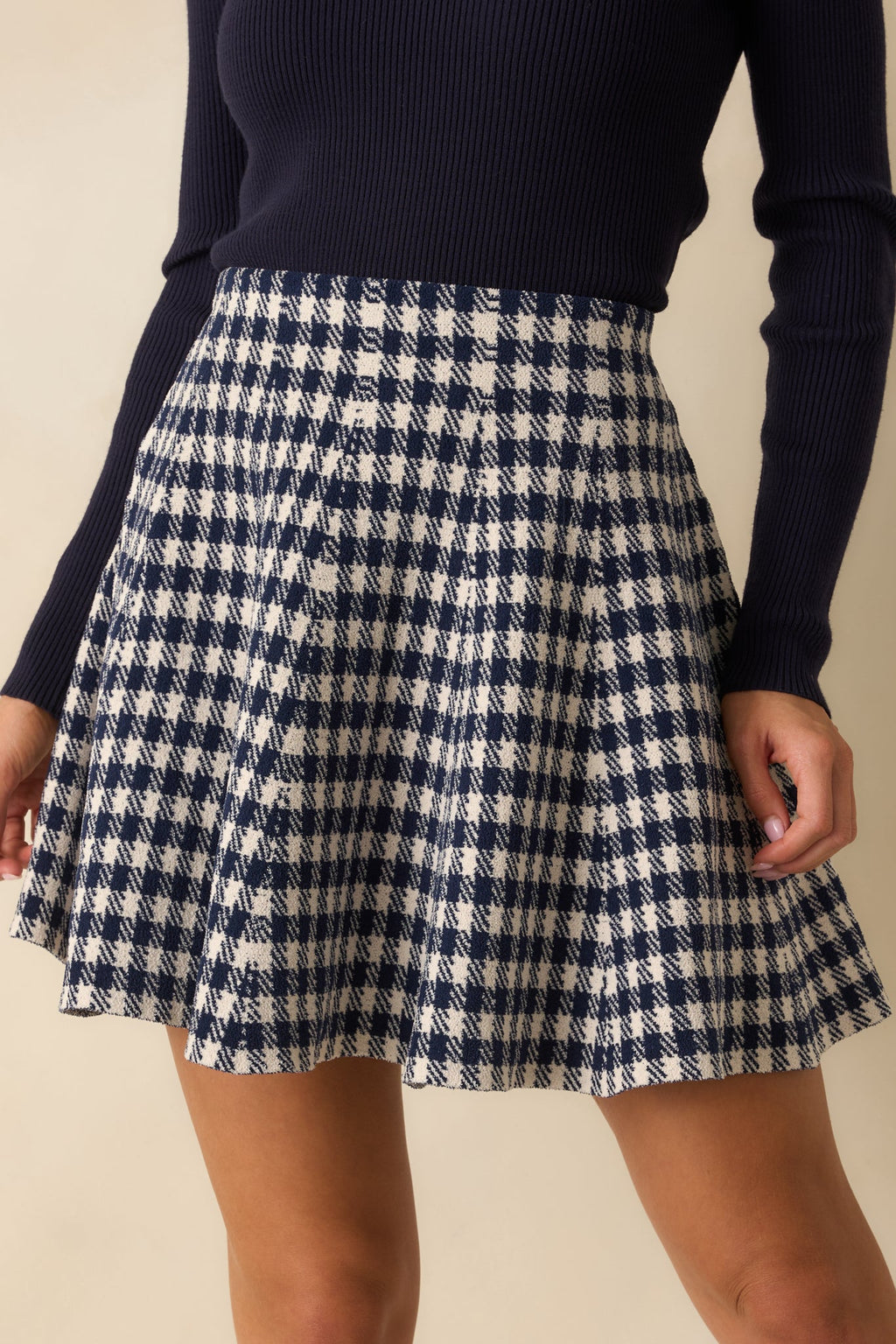 Prepped For Anything Navy Blue Gingham Knit Mini Skirt