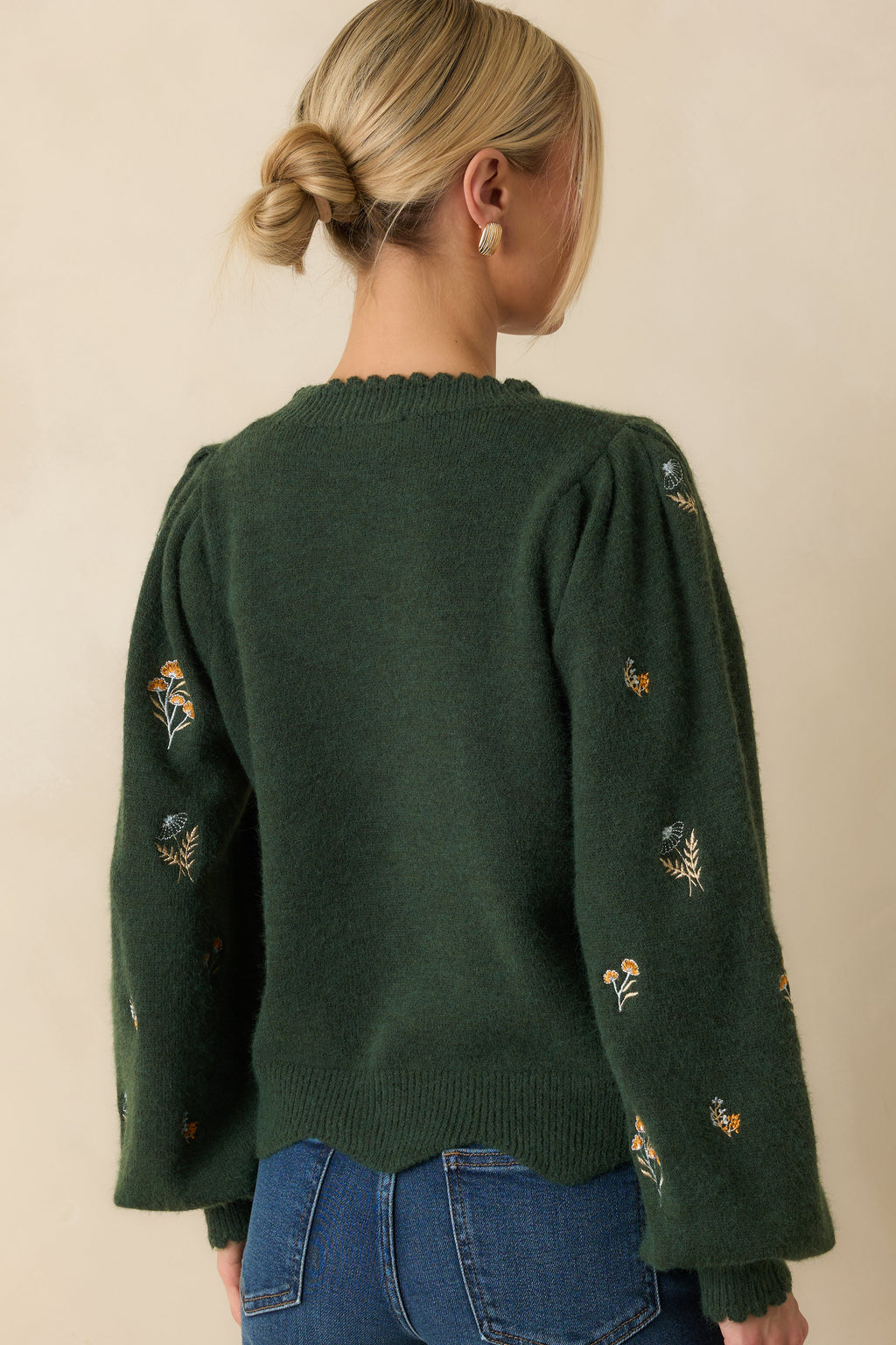 Say It With Flowers Hunter Green Floral Embroidered Knit Sweater