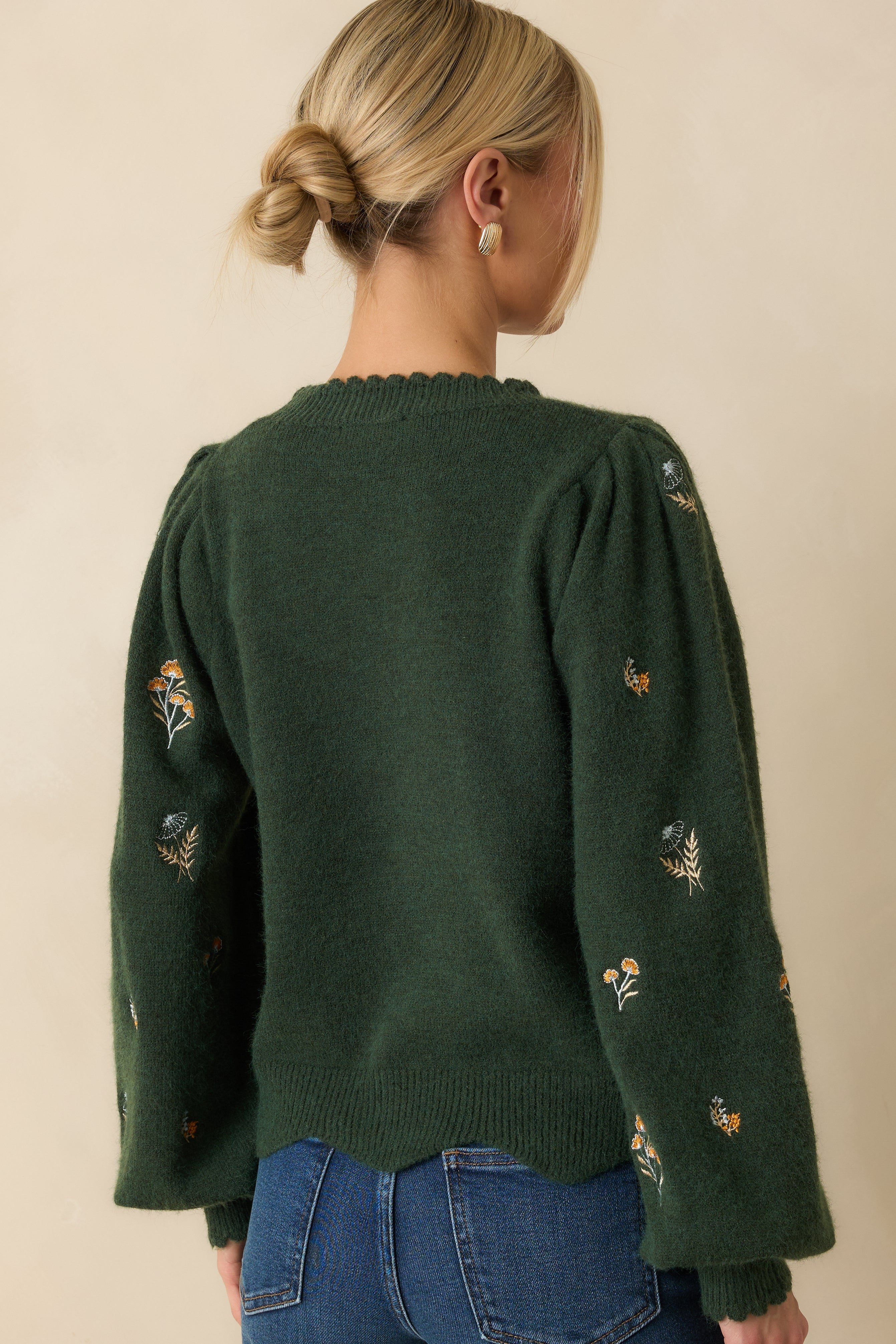 Say It With Flowers Hunter Green Floral Embroidered Knit Sweater
