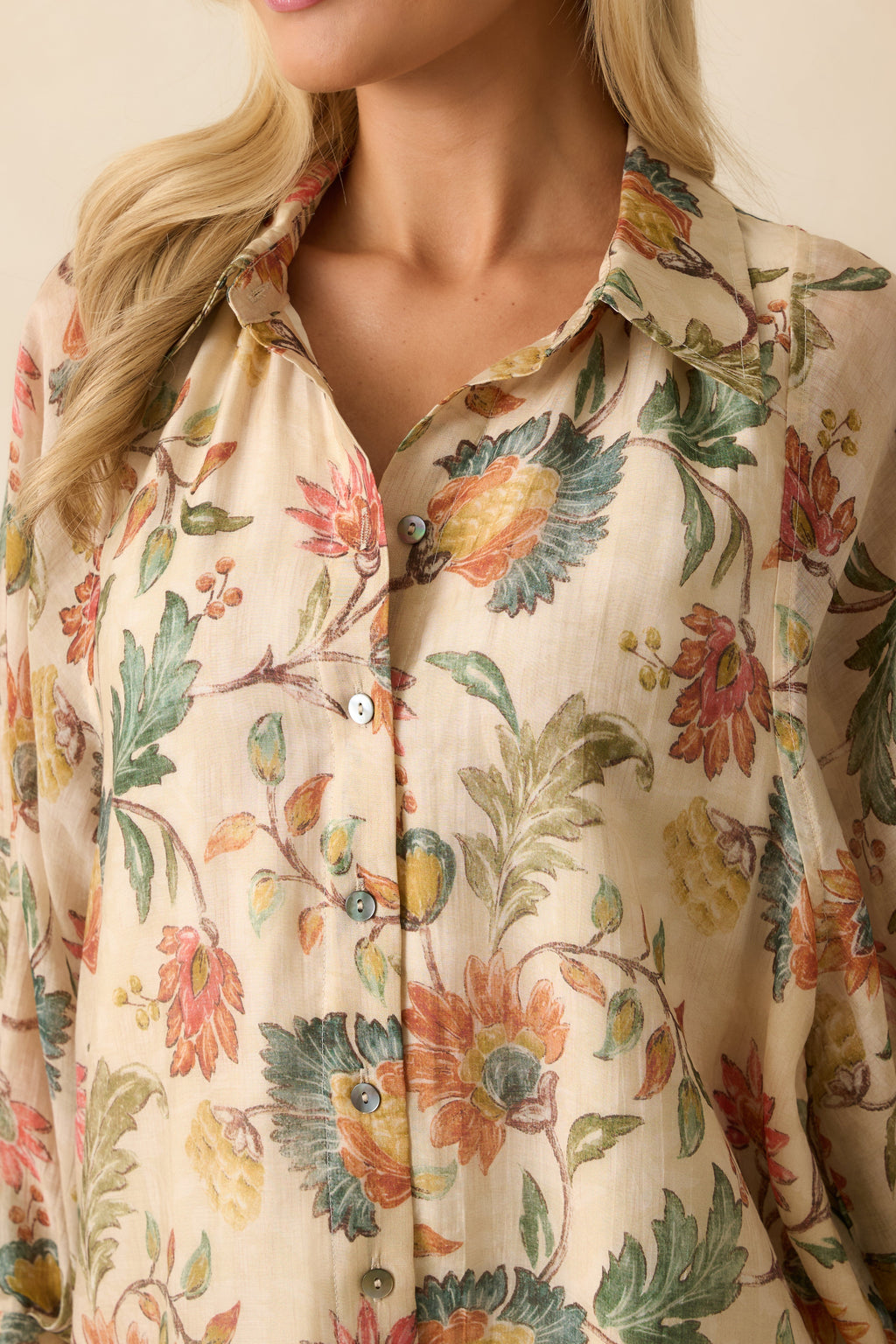 Pressed Petals Ivory Multi Floral Print Peasant Sleeve Blouse