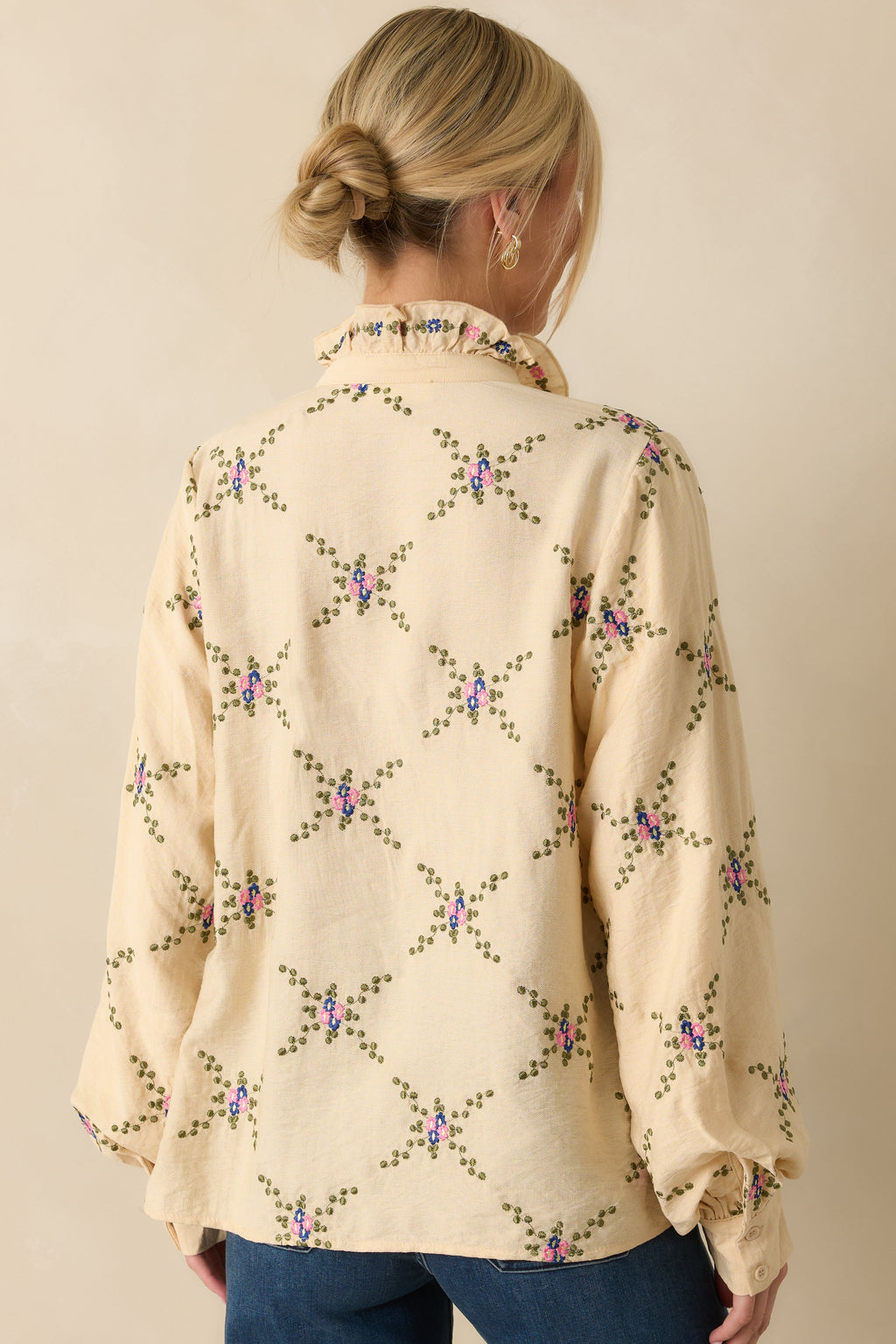 Petal Perspective Ivory Multi Floral Embroidered Blouse