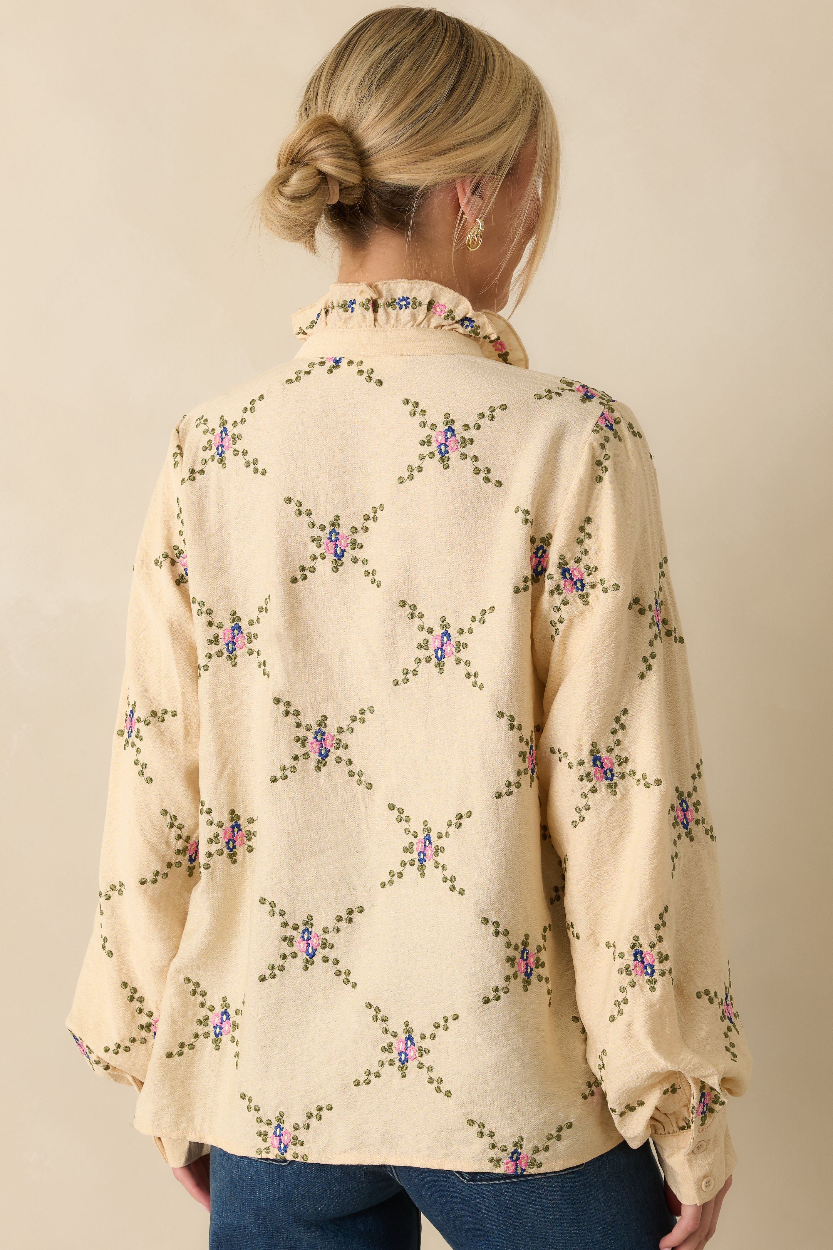 Petal Perspective Ivory Multi Floral Embroidered Blouse