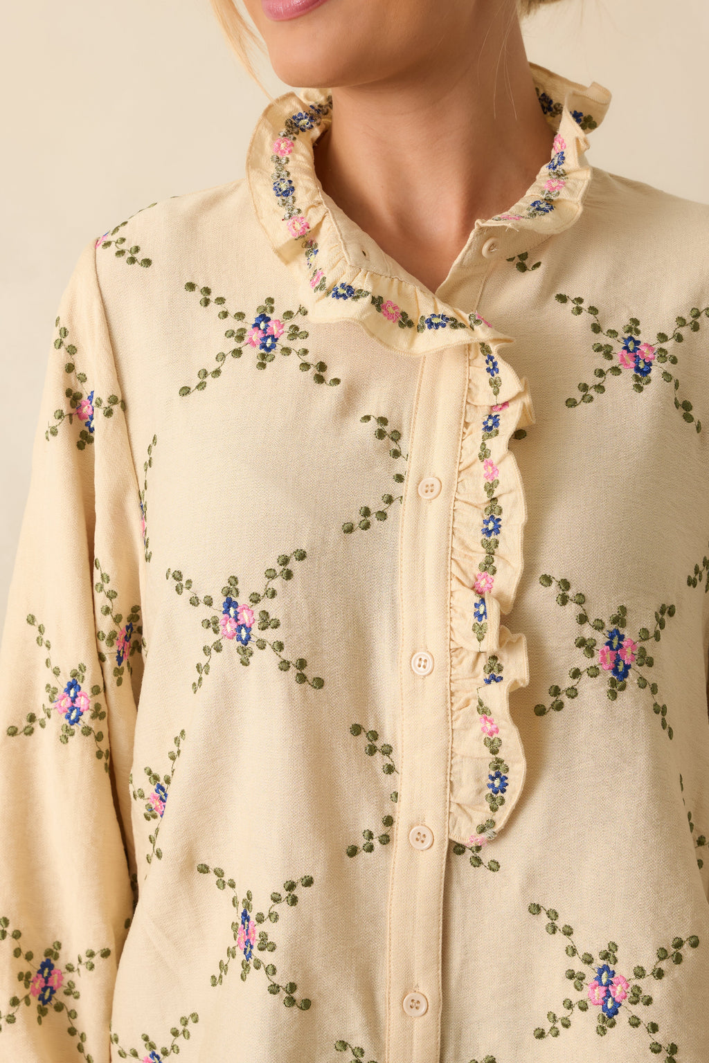 Petal Perspective Ivory Multi Floral Embroidered Blouse
