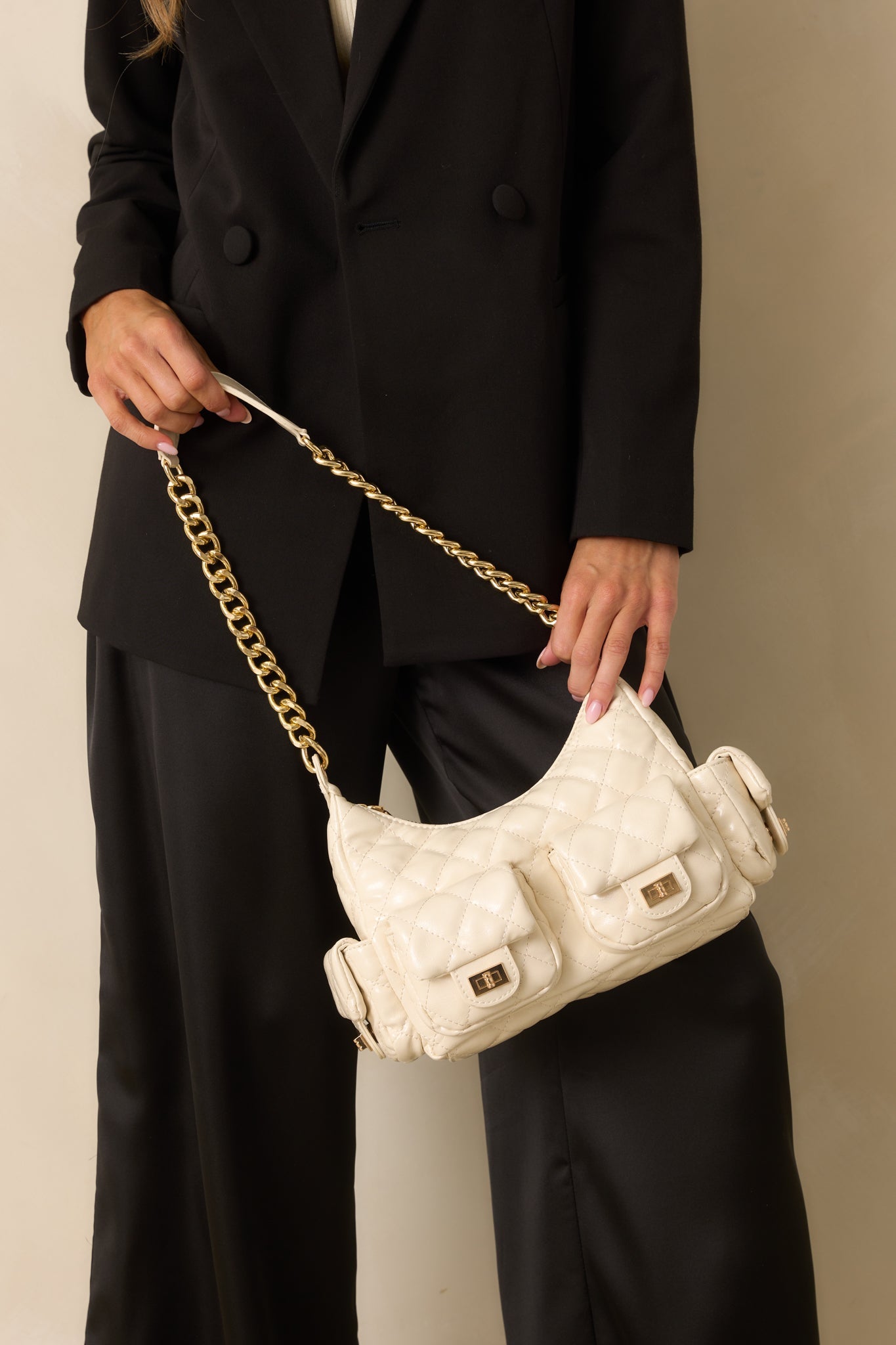Little Something Extra Ivory Faux Leather Quilted Handbag