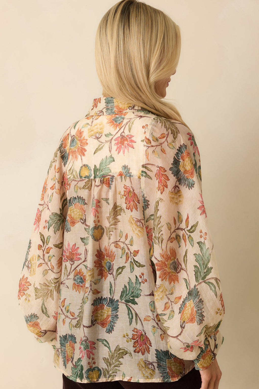 Pressed Petals Ivory Multi Floral Print Peasant Sleeve Blouse