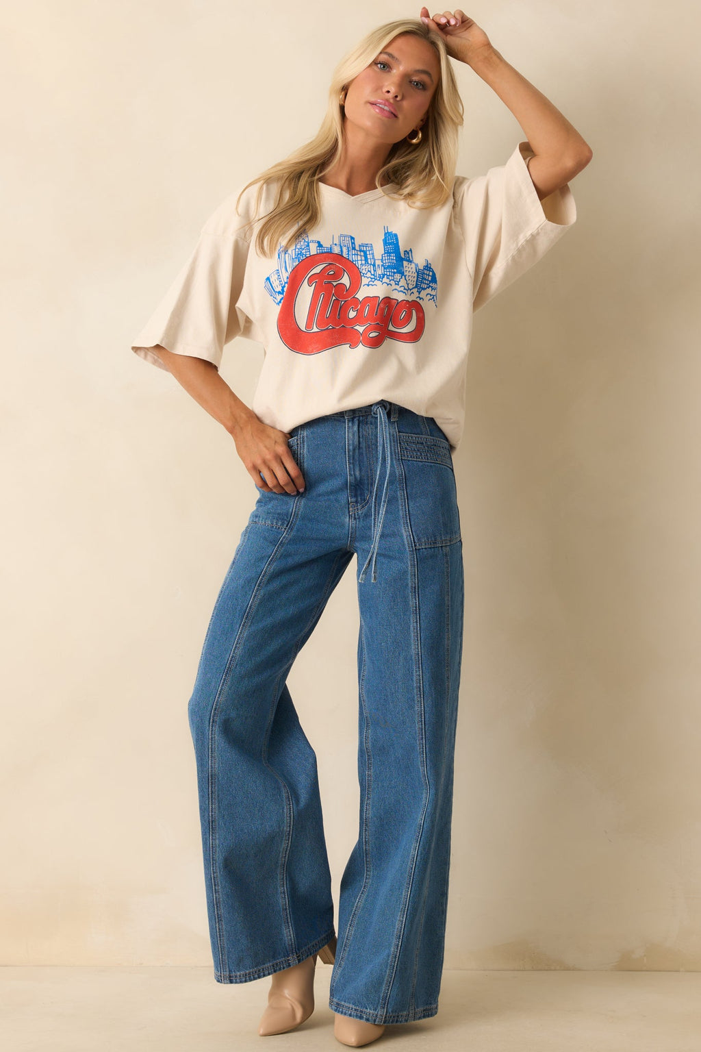 Chicago Skyline Ivory Cotton Oversized Jersey Tee