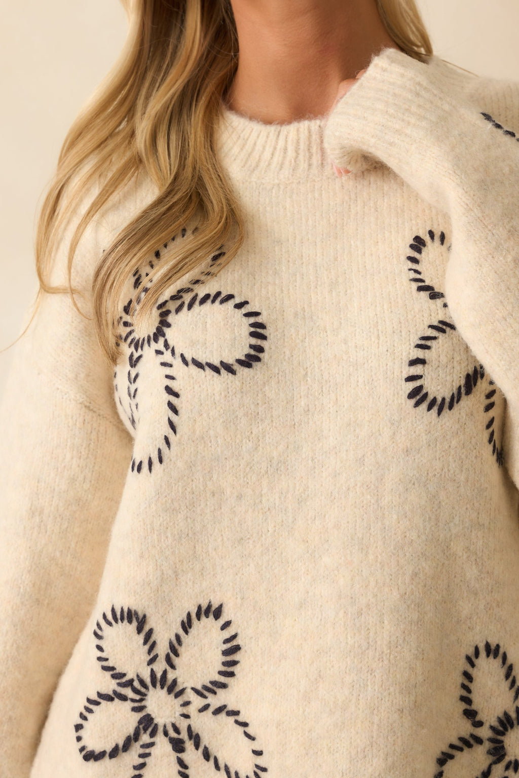 No Room For Doubt Ivory Floral Embroidered Knit Sweater