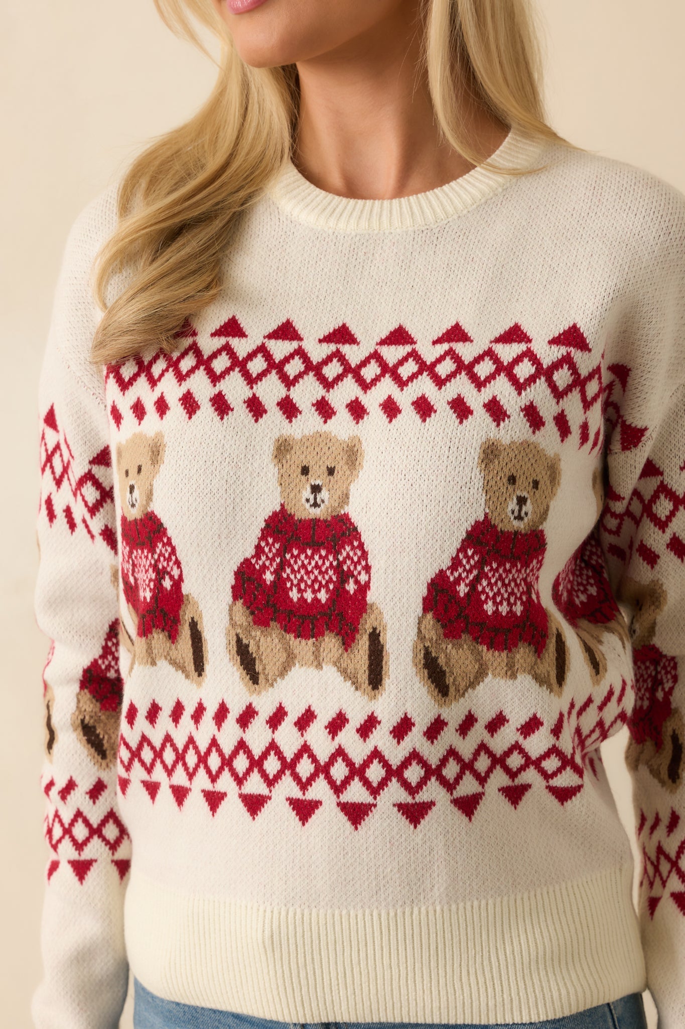 Bear With Me Ivory Fair Isle Teddy Knit Sweater