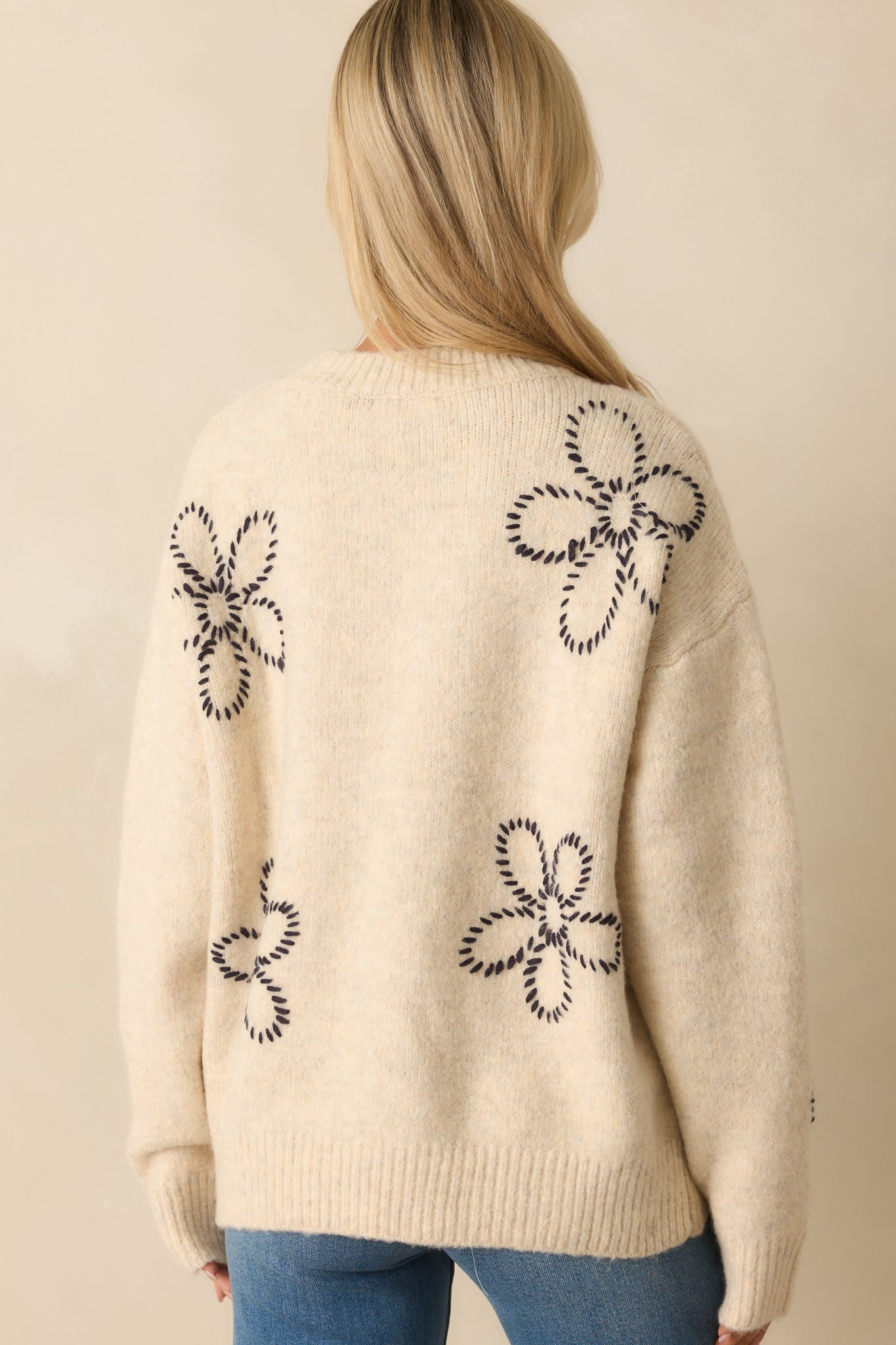 No Room For Doubt Ivory Floral Embroidered Knit Sweater
