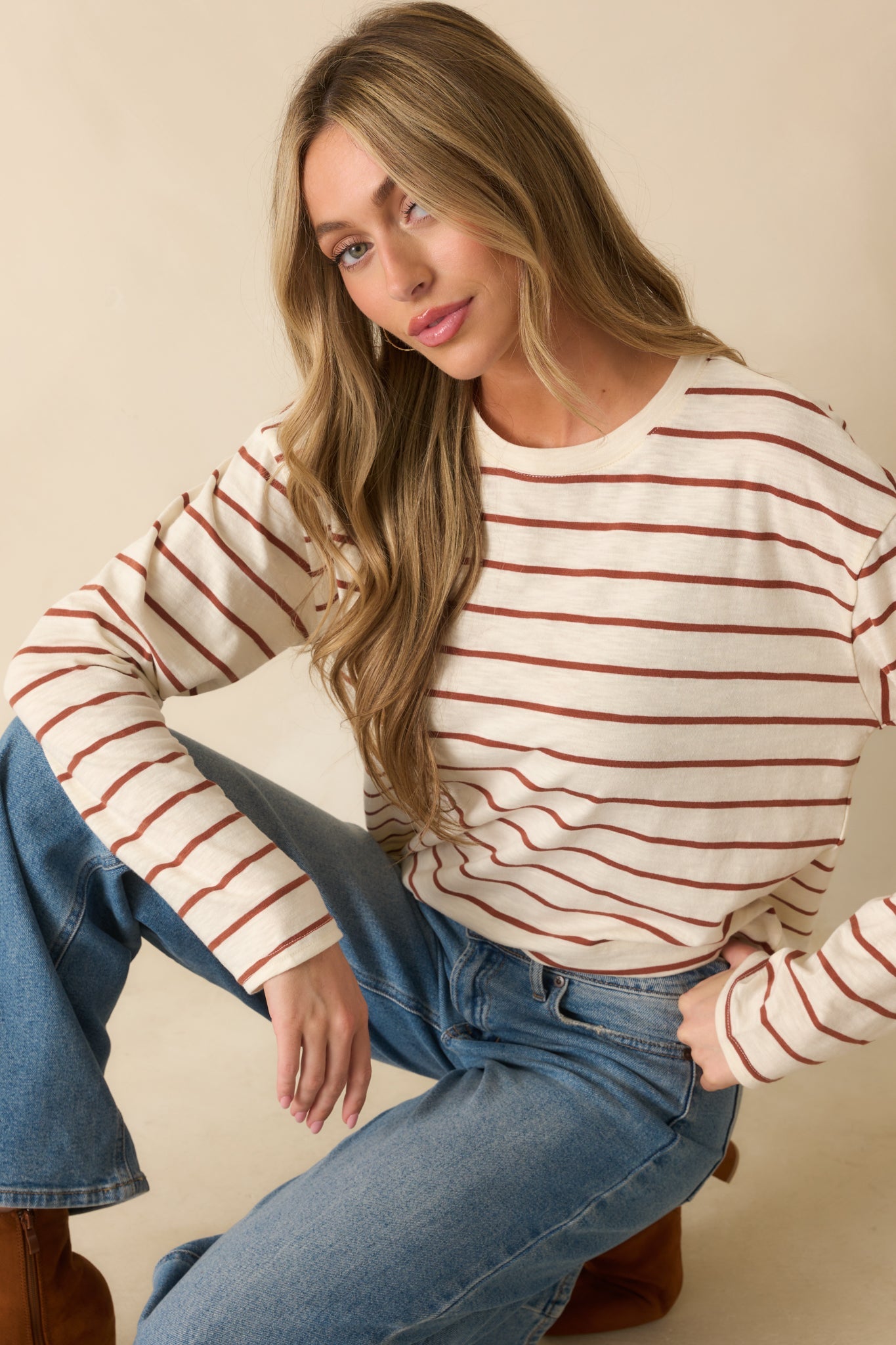 Thread & Supply Cinnamon Brown Stripe Nellie Top